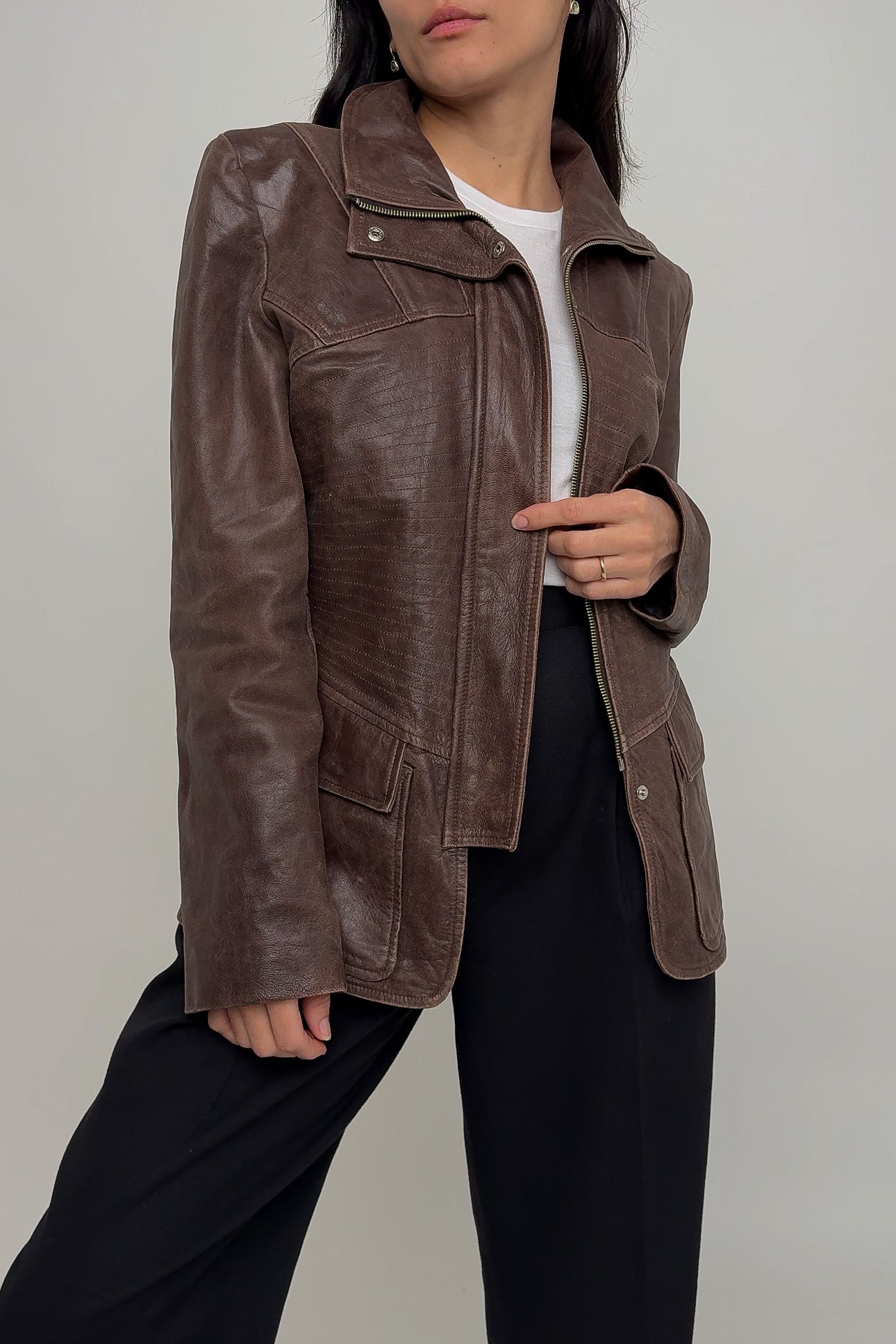 Vintage Italian Chocolate Marc Laurent Leather Zip-Up Jacket