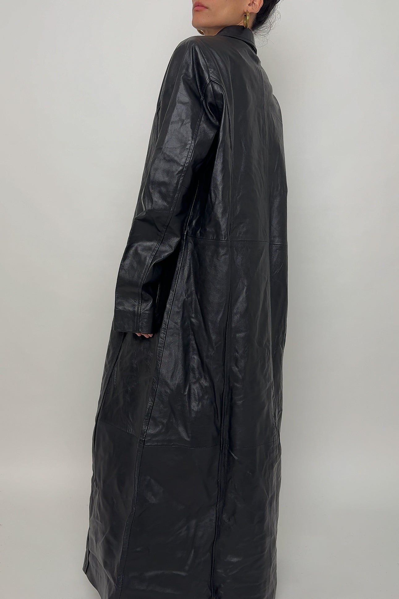 Vintage Noir Leather Trench Coat