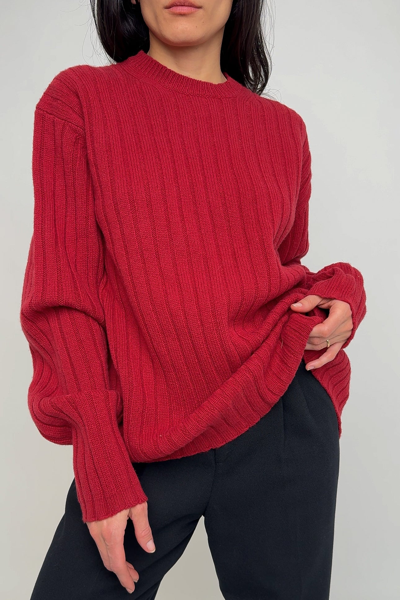 Vintage Tomato Lambswool Ribbed Crewneck Sweater