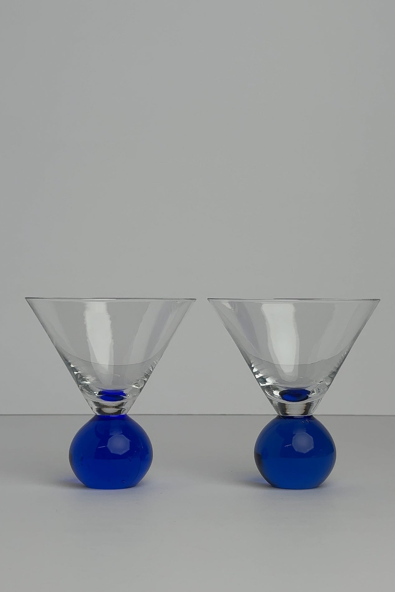 Vintage 90s Cobalt Postmodern Martini Cocktail Glasses (2)