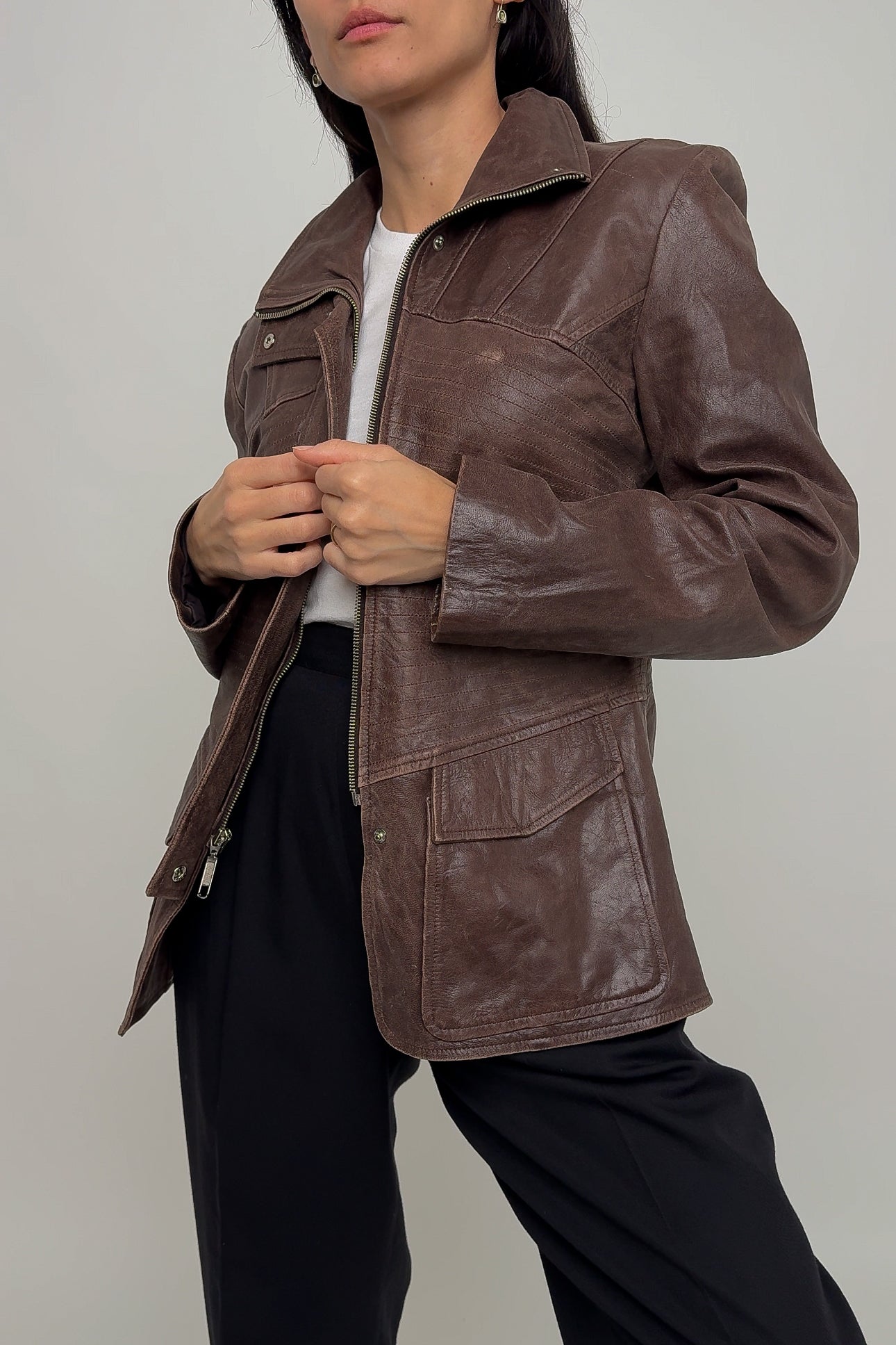 Vintage Italian Chocolate Marc Laurent Leather Zip-Up Jacket