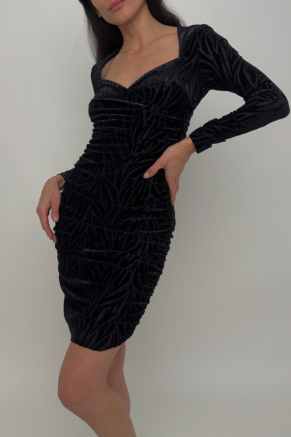 Vintage Onyx Velvet Zebra Print Long Sleeve Dress