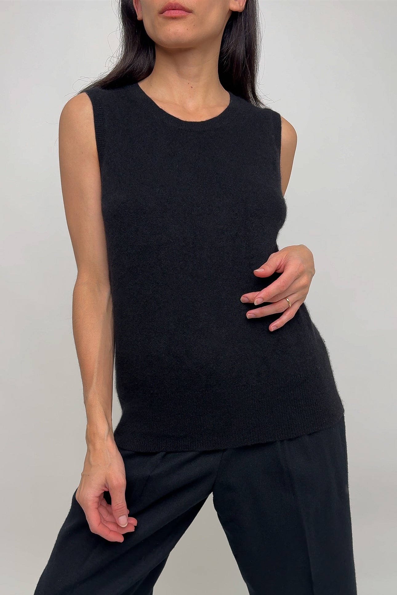 Vintage Jet Black Cashmere Sleeveless Crewneck