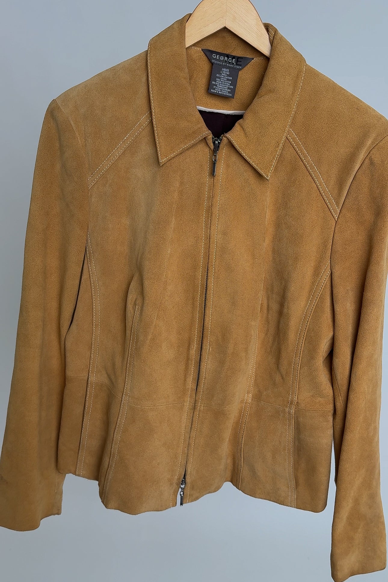 Vintage Camel Suede Leather Zip-Up Jacket