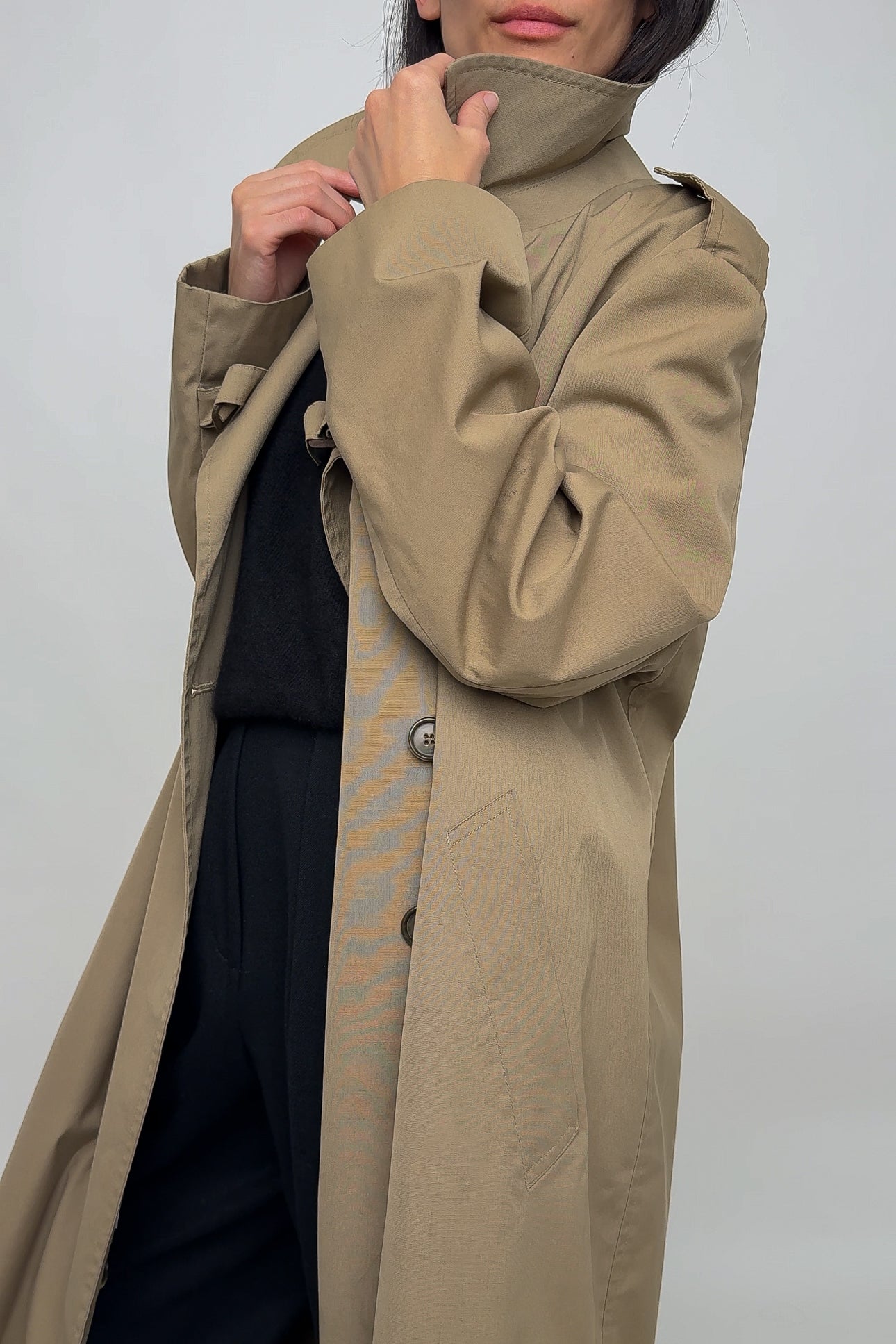 Vintage Taupe Cotton Blend Double Breasted Trench Coat