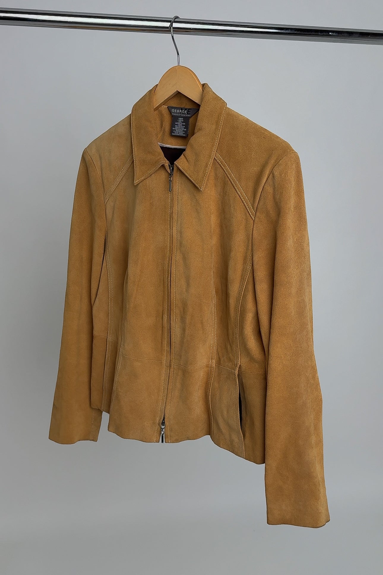 Vintage Camel Suede Leather Zip-Up Jacket