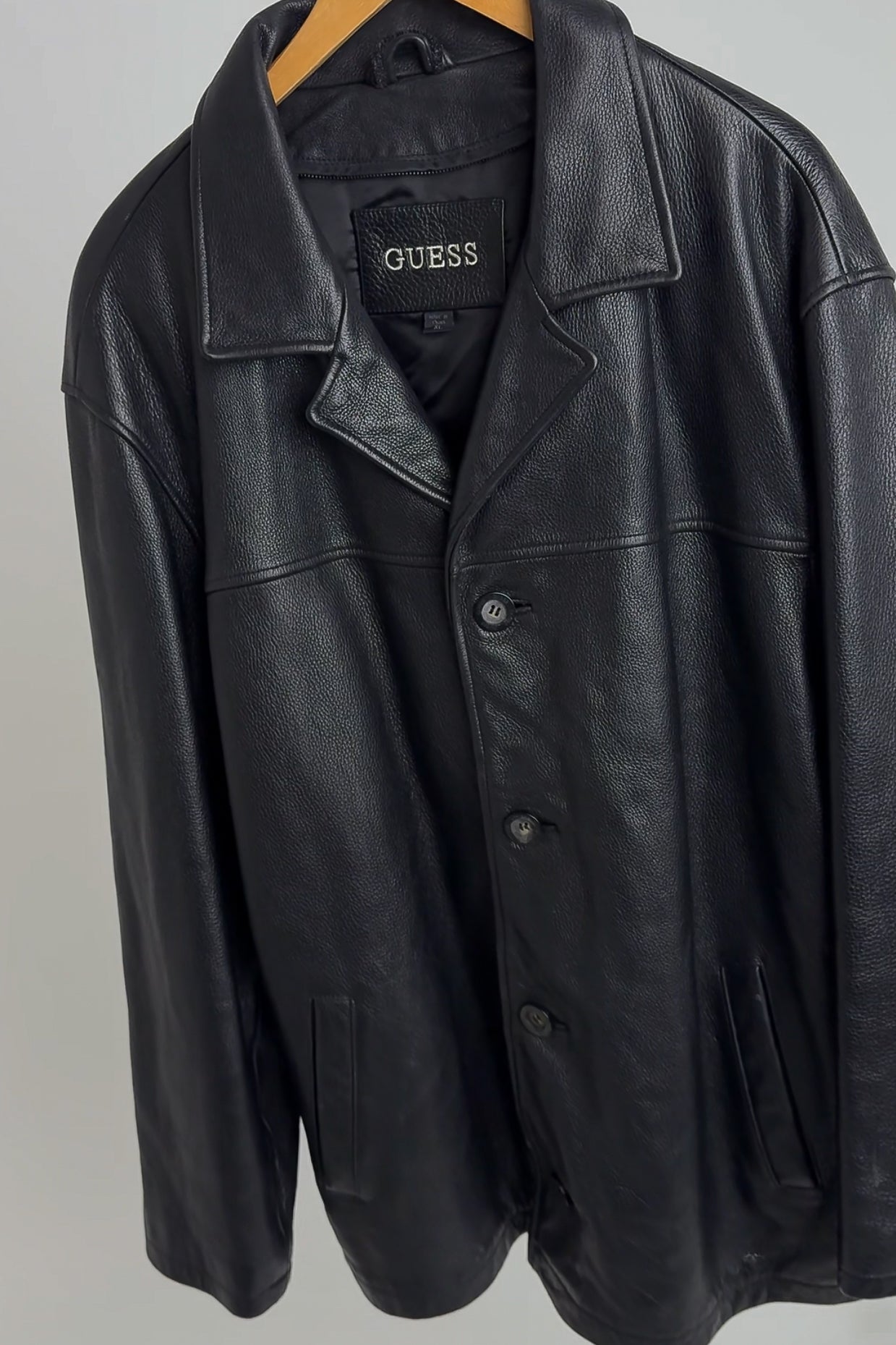 Vintage Noir Leather Button Up Jacket