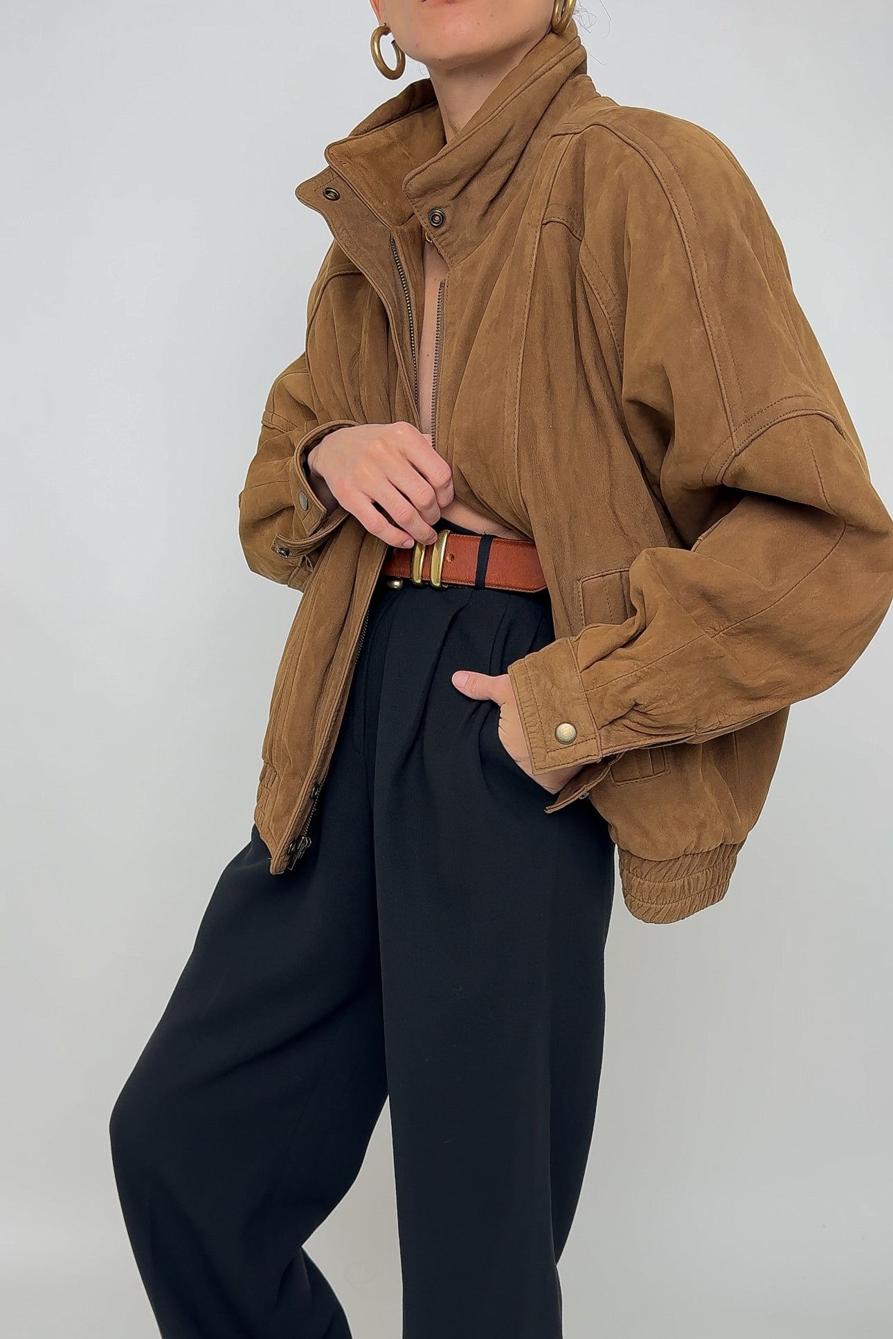 Vintage Cinnamon Suede Leather Bomber Jacket