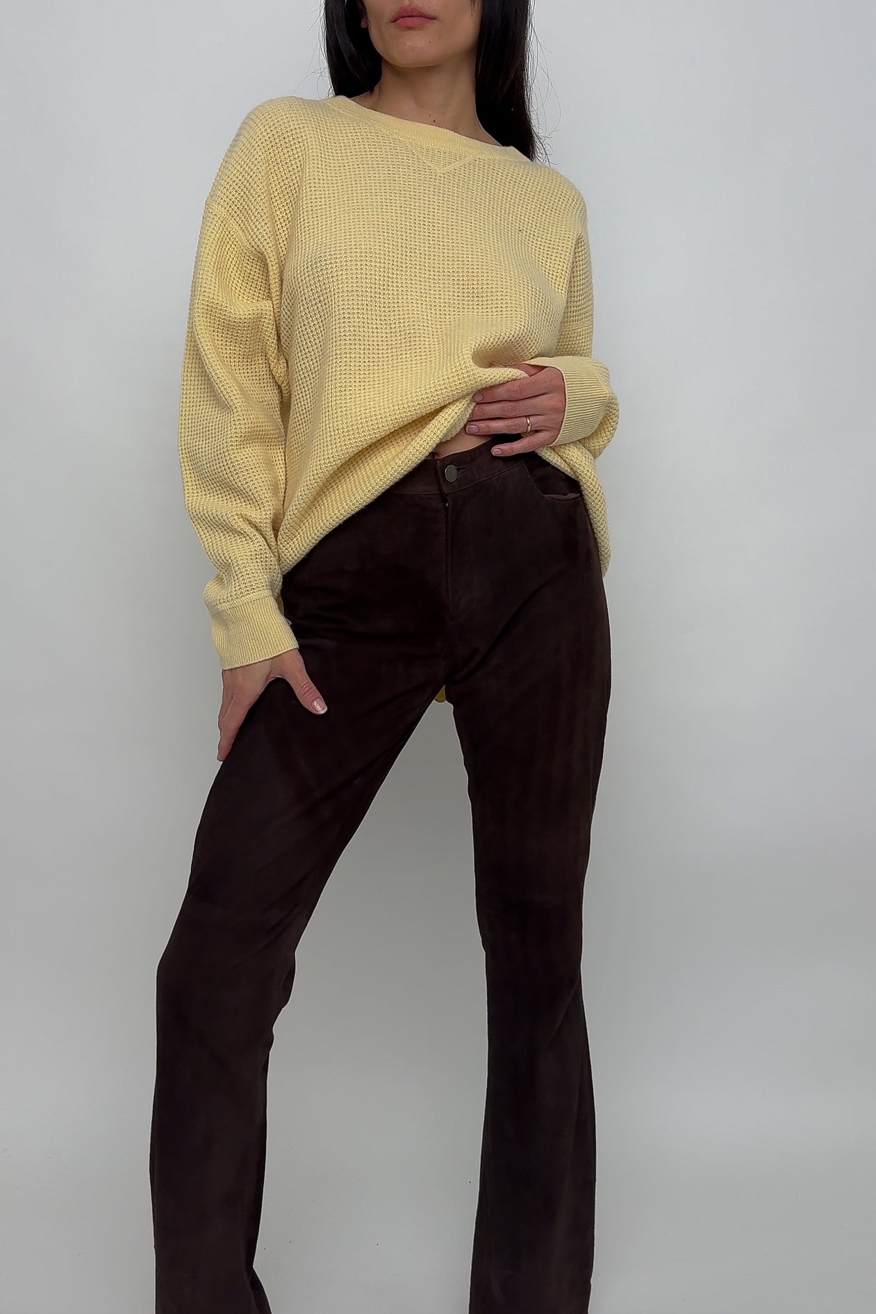 Vintage Dark Chocolate Suede Leather Bell Bottoms