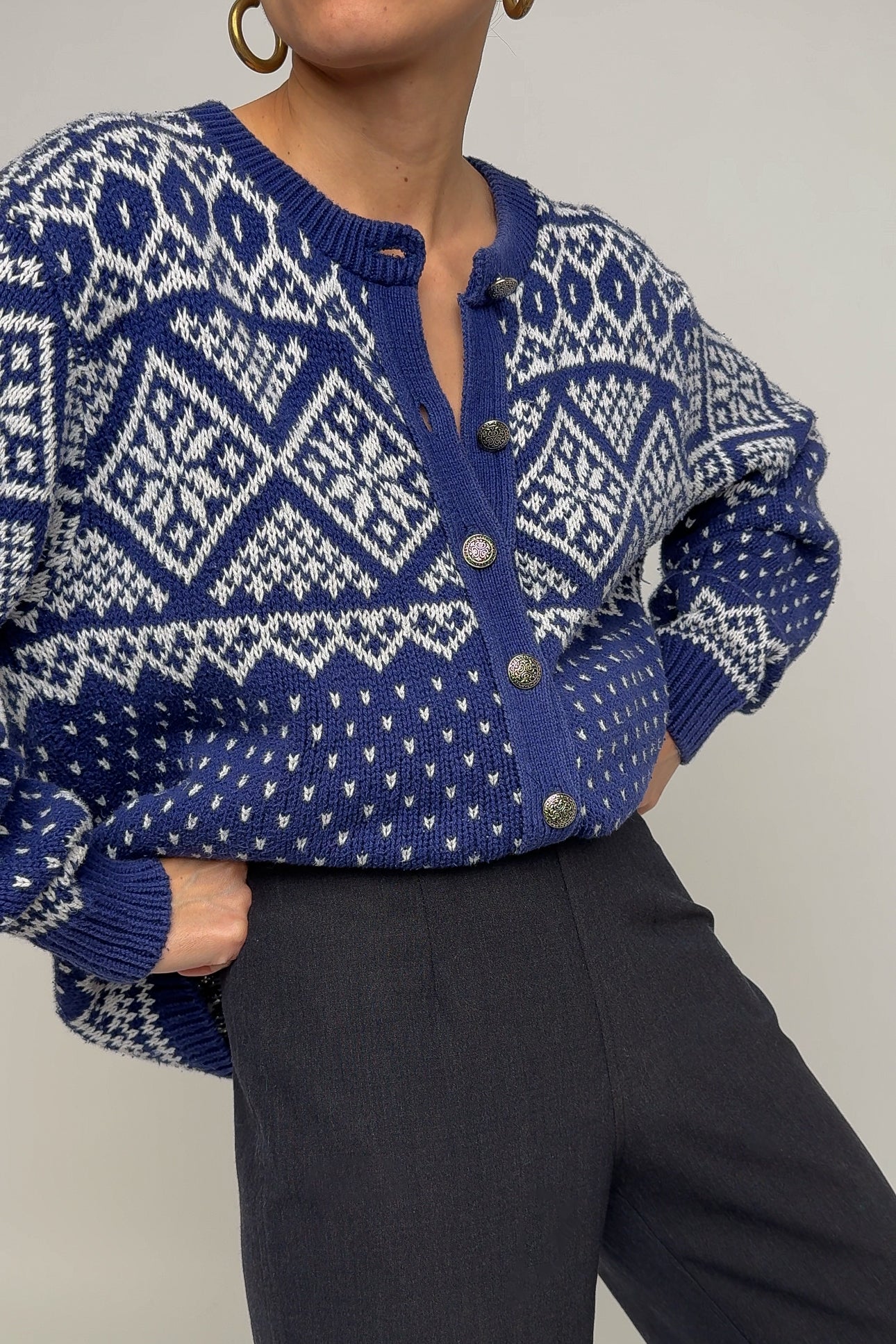 Vintage Blueberry Cotton Knit Cardigan Sweater