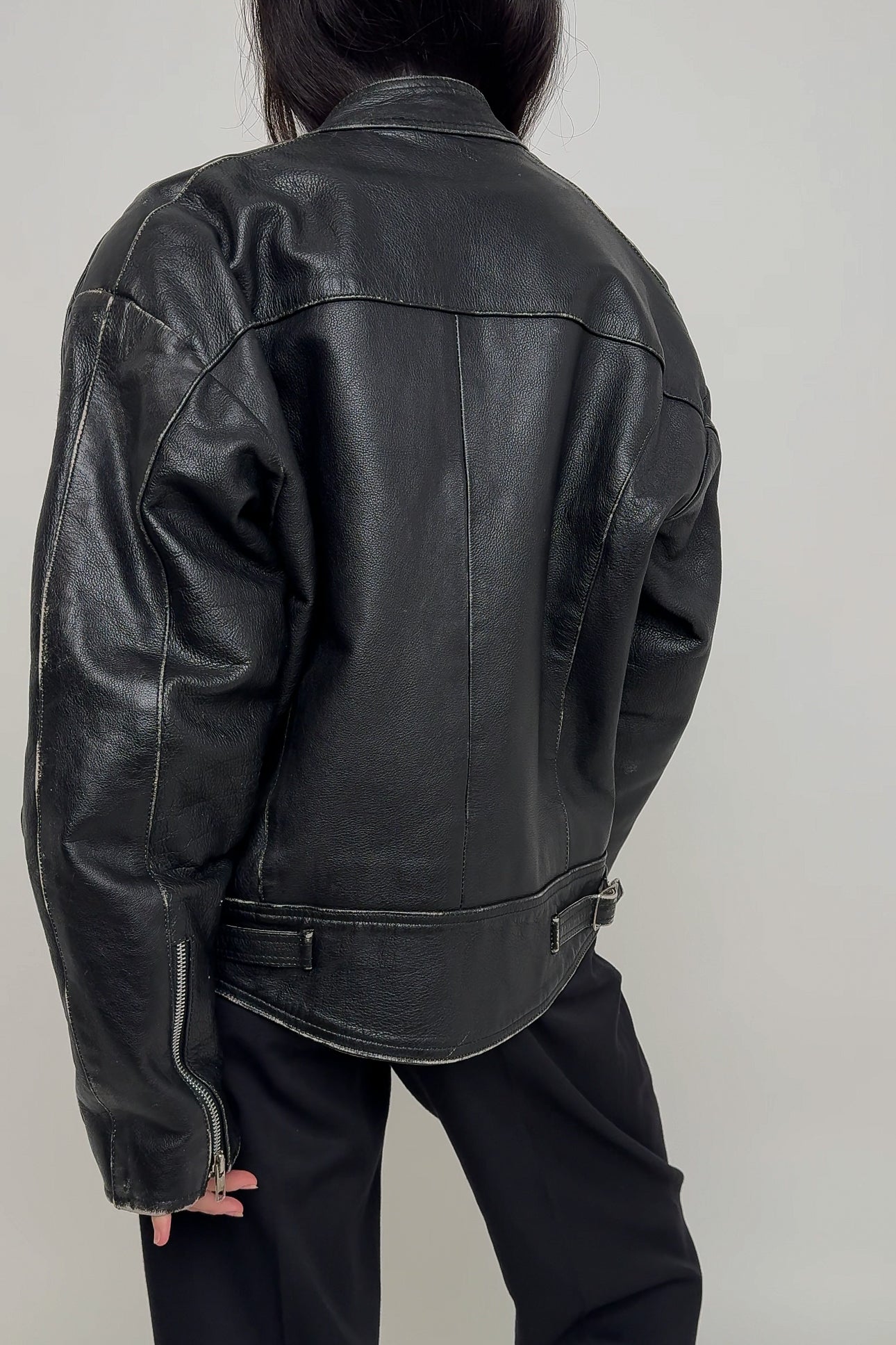 Vintage Carbon Leather Zip-Up Moto Jacket