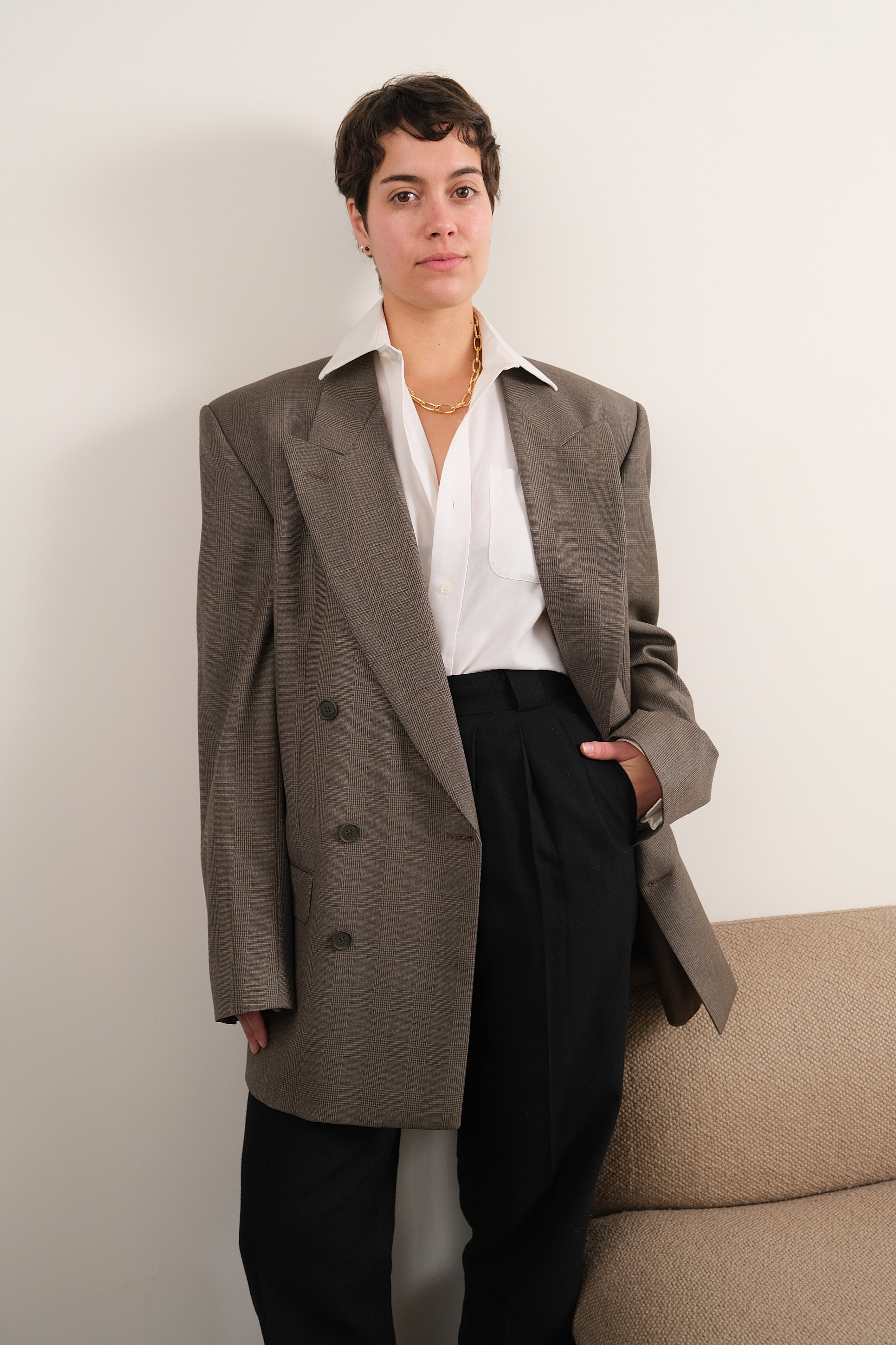 Vintage 90s Nutmeg Yves Saint Laurent Wool Double Breasted Blazer