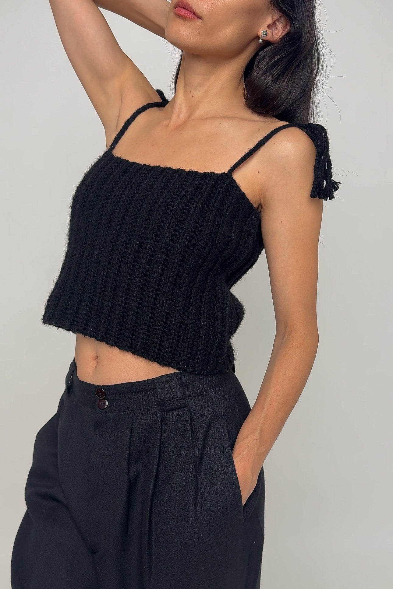 Vintage Coal Hand Knit Sleeveless Sweater