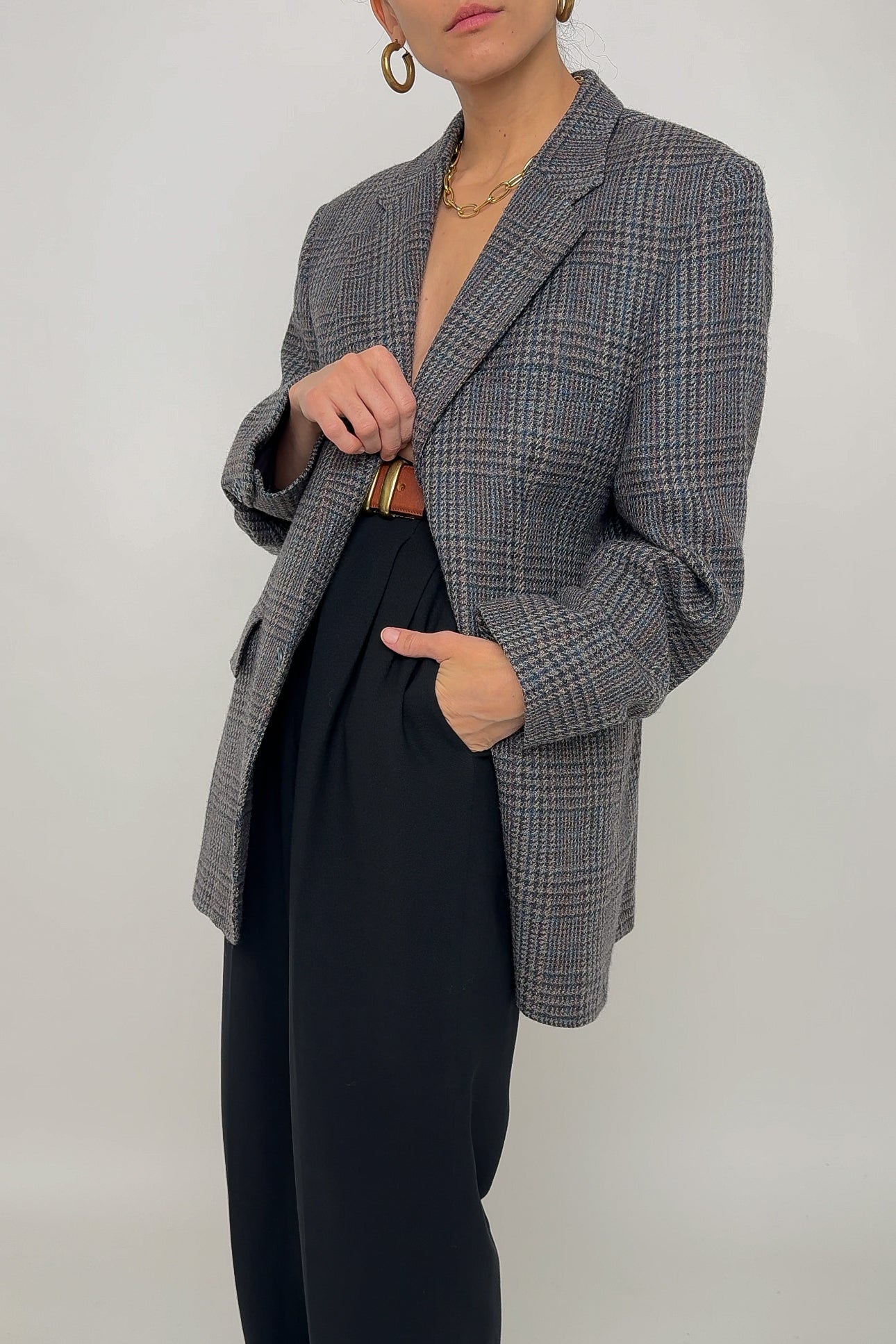 Vintage Slate Pure Wool Glen Check Blazer