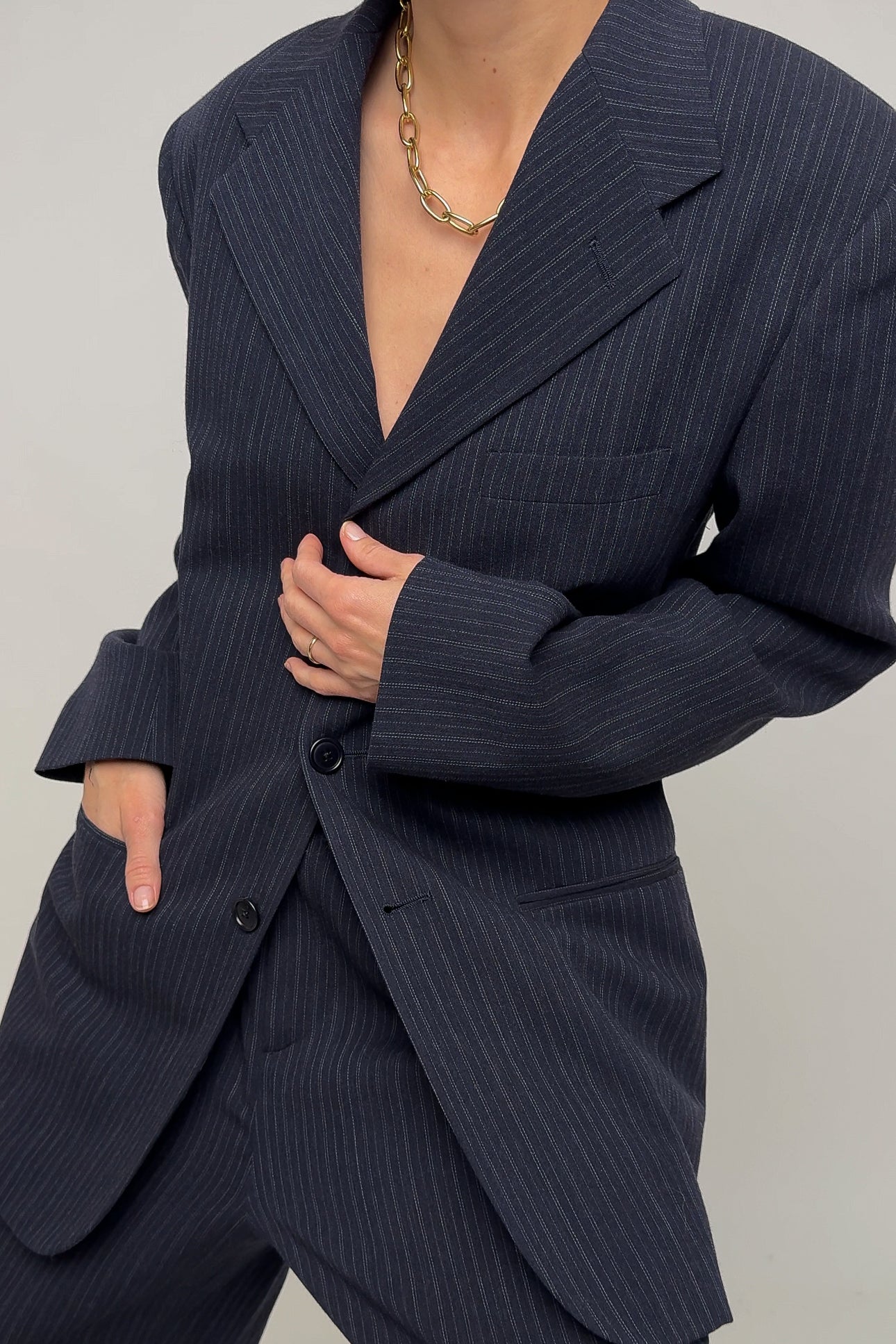 Vintage Night Ralph Lauren Wool Pinstripe Pantsuit (Rosella)