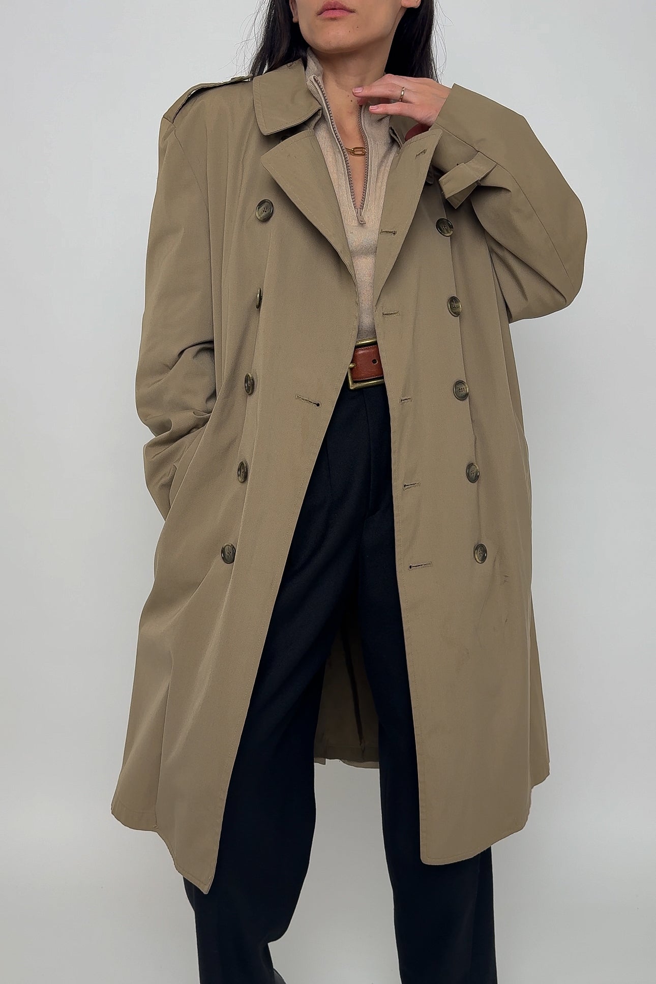 Vintage Cappuccino Cotton Blend Double Breasted Trench Coat