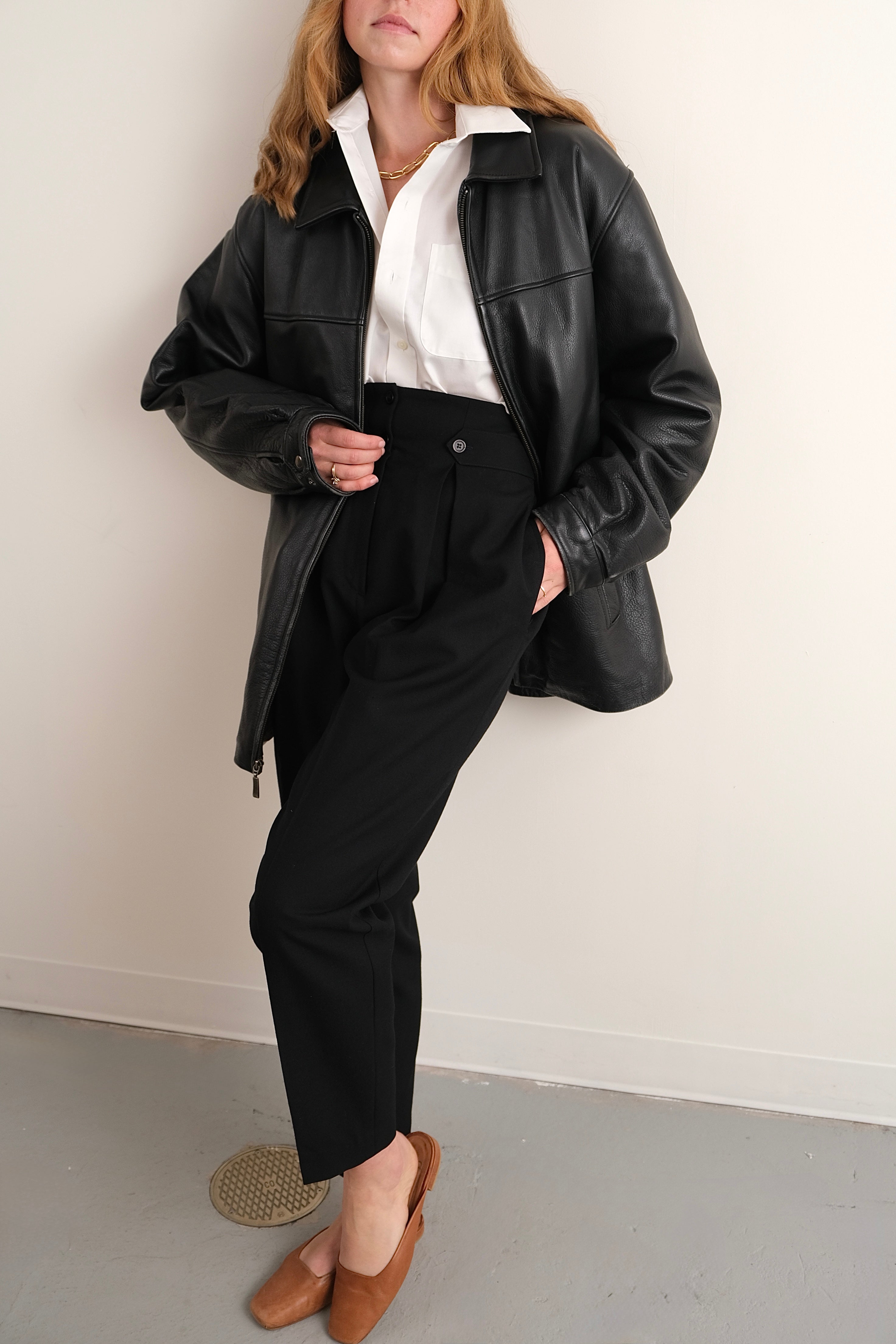 Vintage 90s Onyx Leather Zip Up Jacket – Hermine