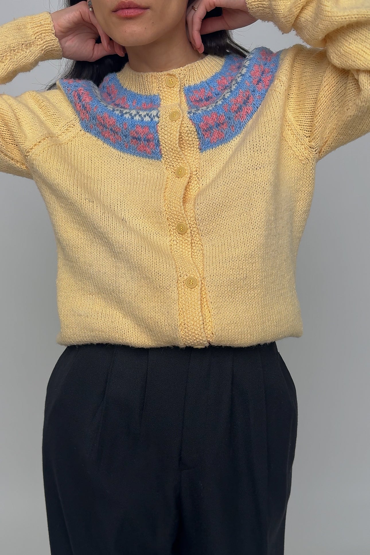 Vintage Daffodil Hand Knit Cardigan Sweater