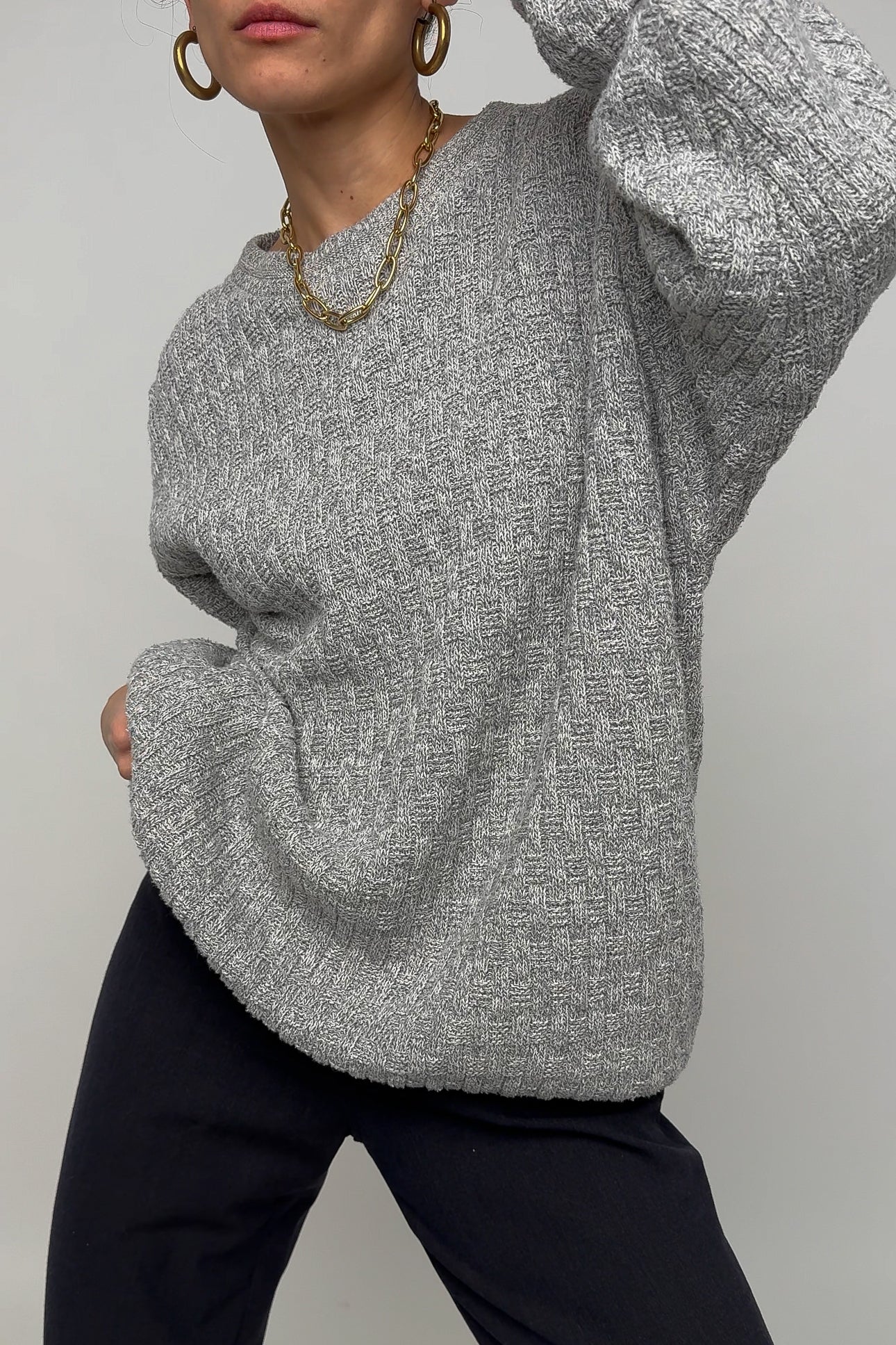 Vintage Cement Cotton Knit Crewneck Sweater