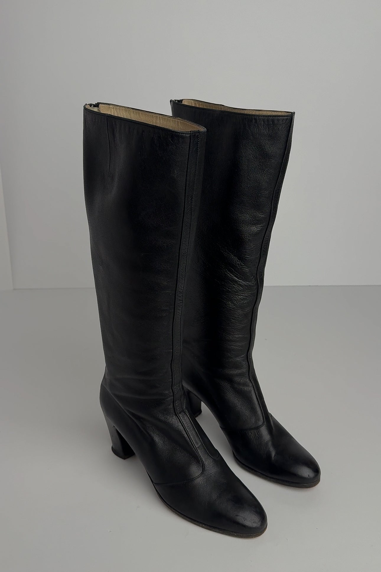 Vintage Noir Knee-High Lambskin Boots, 7.5