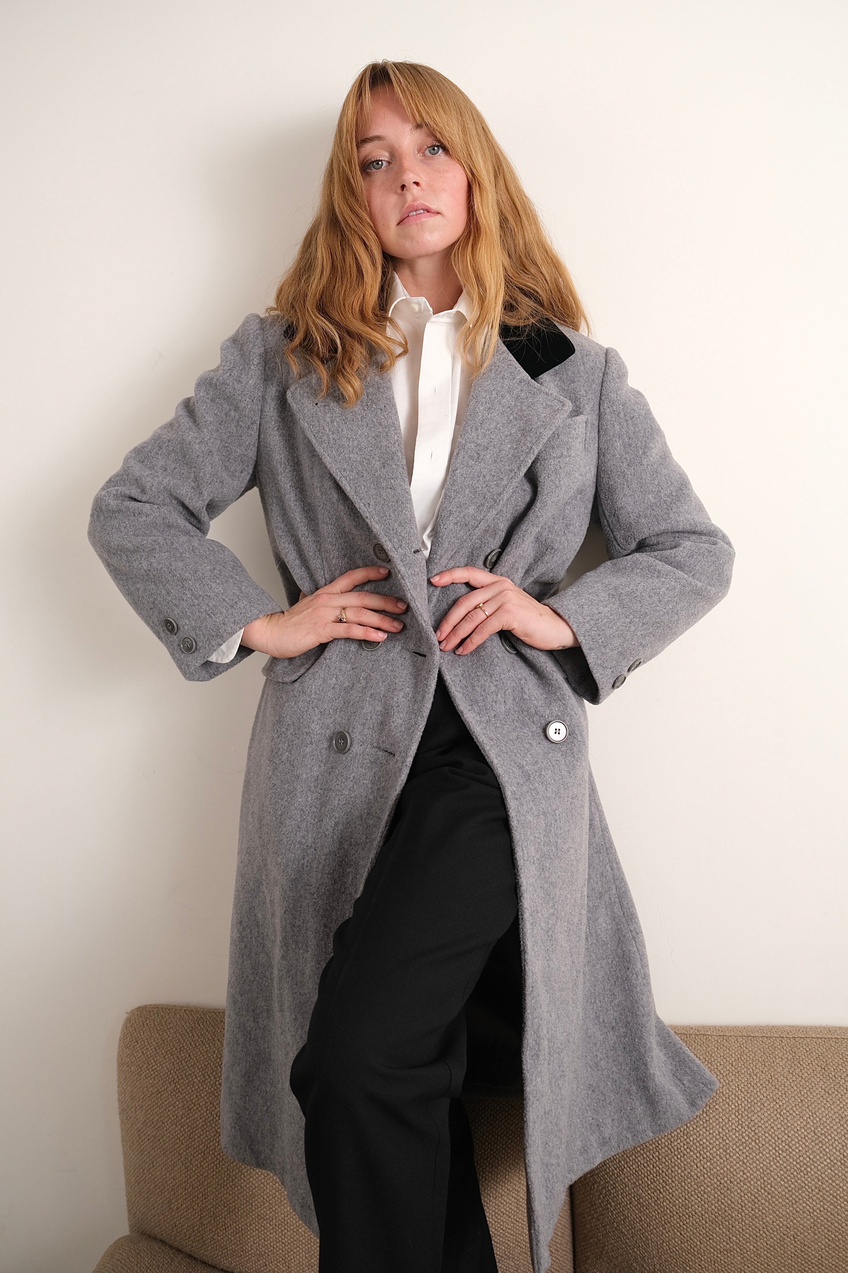 Vintage 80s Pewter Wool Blend Double Breasted Coat – Hermine