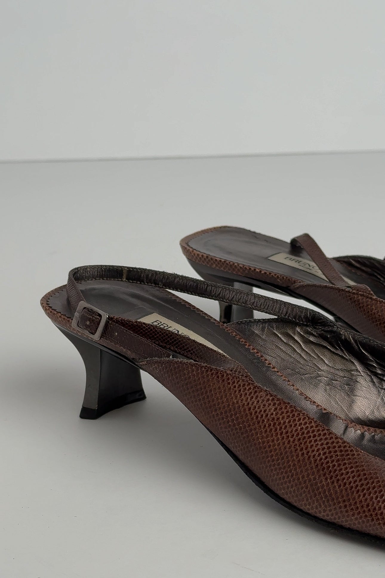 Vintage Italian Pecan Leather Slingback Pumps, 8.5