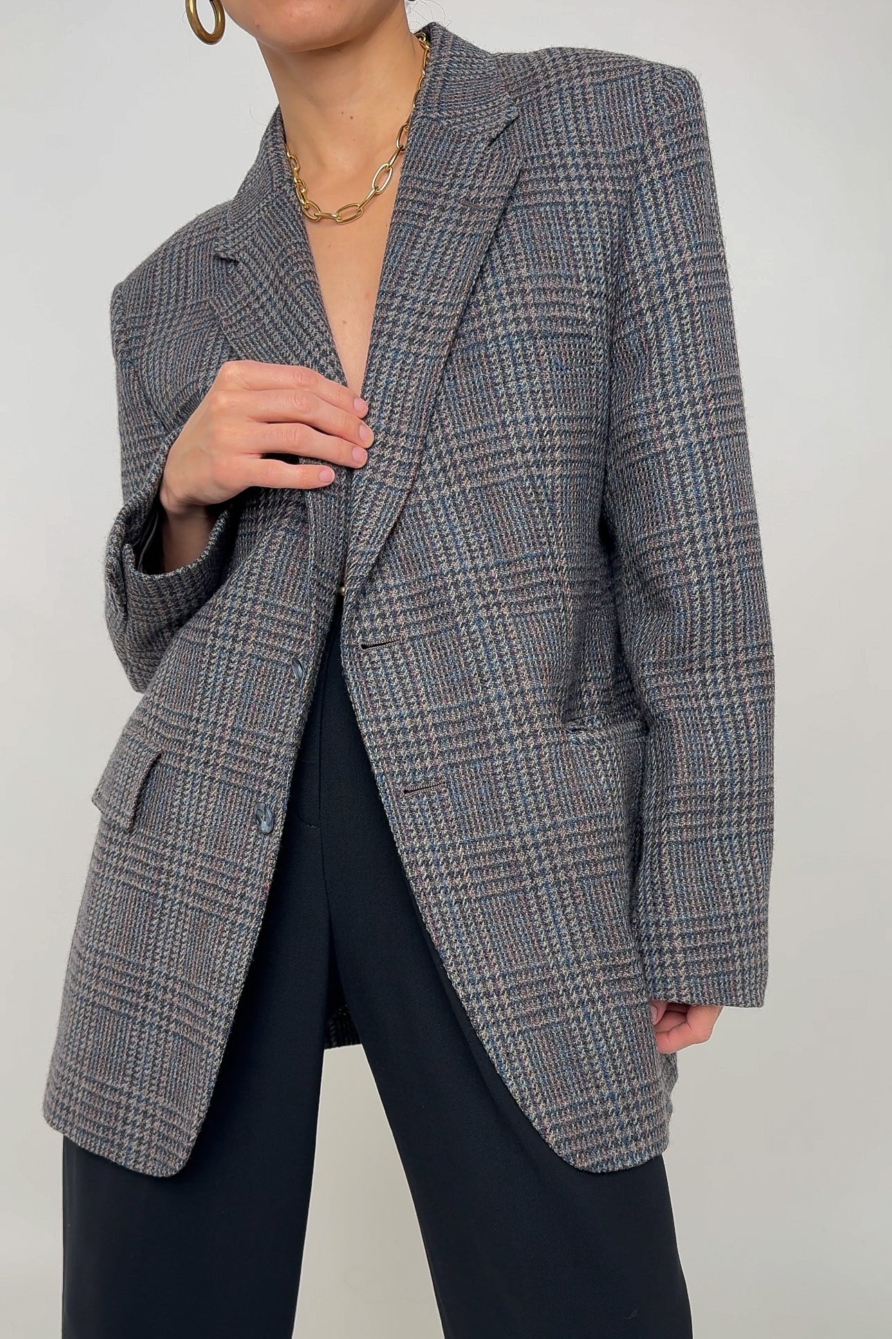 Vintage Slate Pure Wool Glen Check Blazer