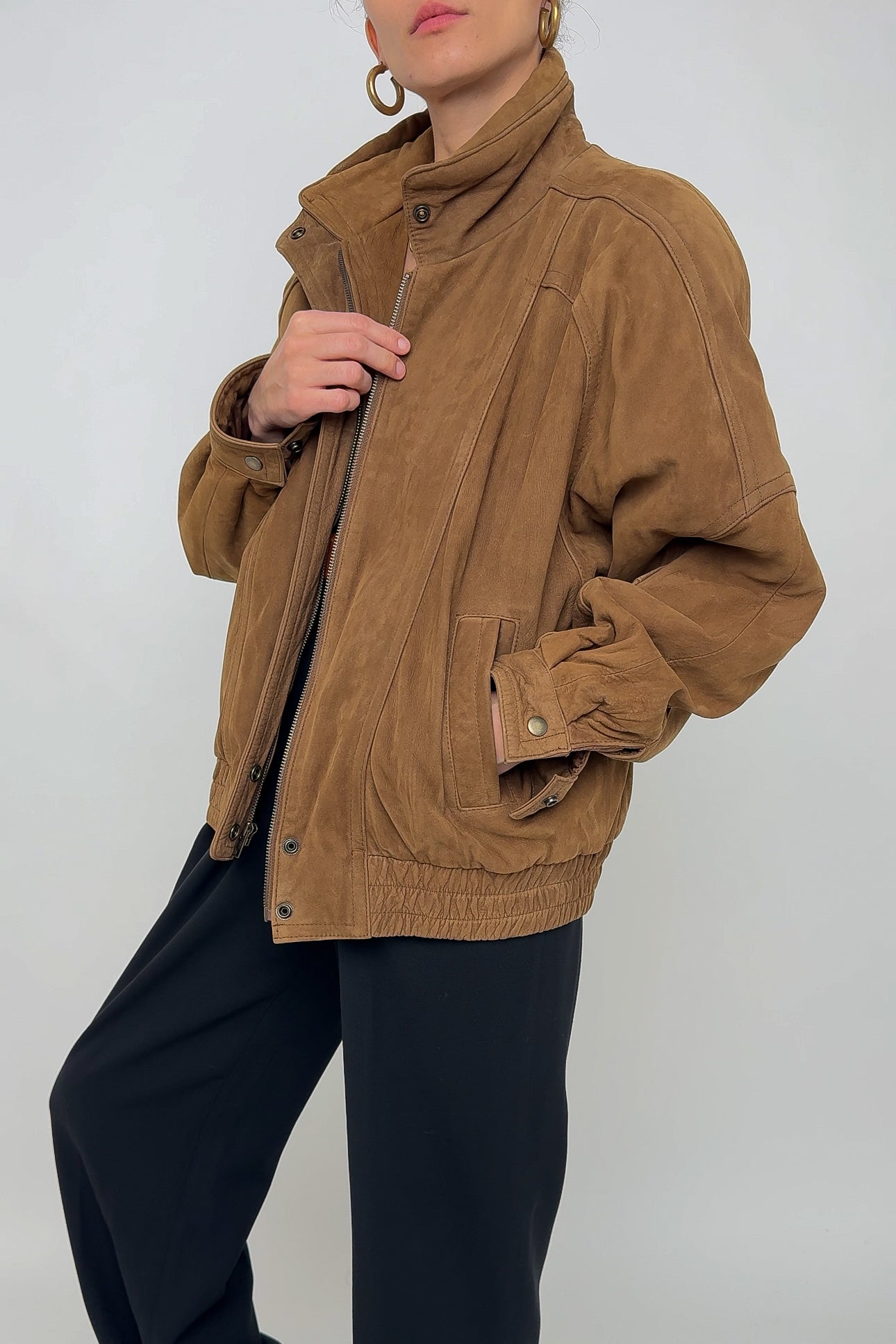 Vintage Cinnamon Suede Leather Bomber Jacket