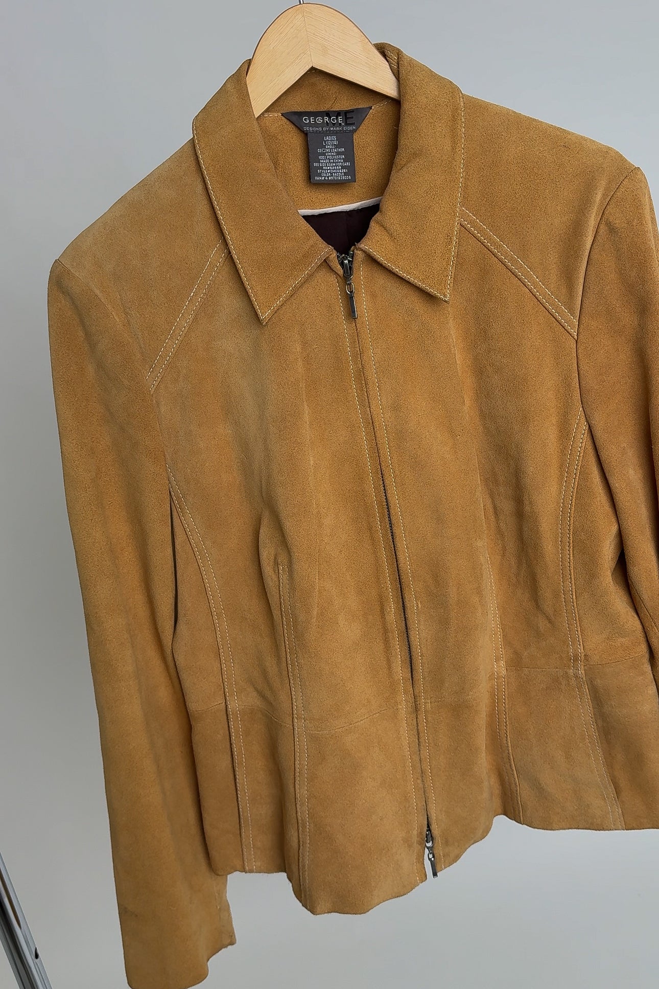 Vintage Camel Suede Leather Zip-Up Jacket