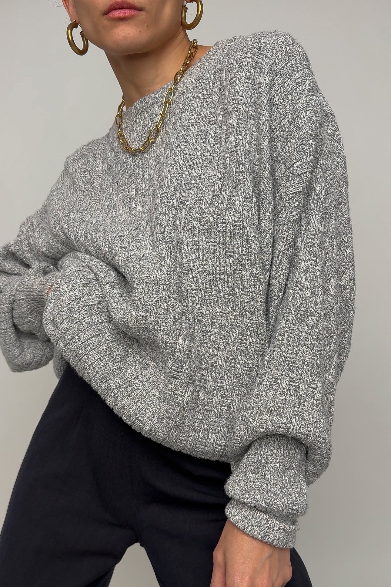 Vintage Cement Cotton Knit Crewneck Sweater