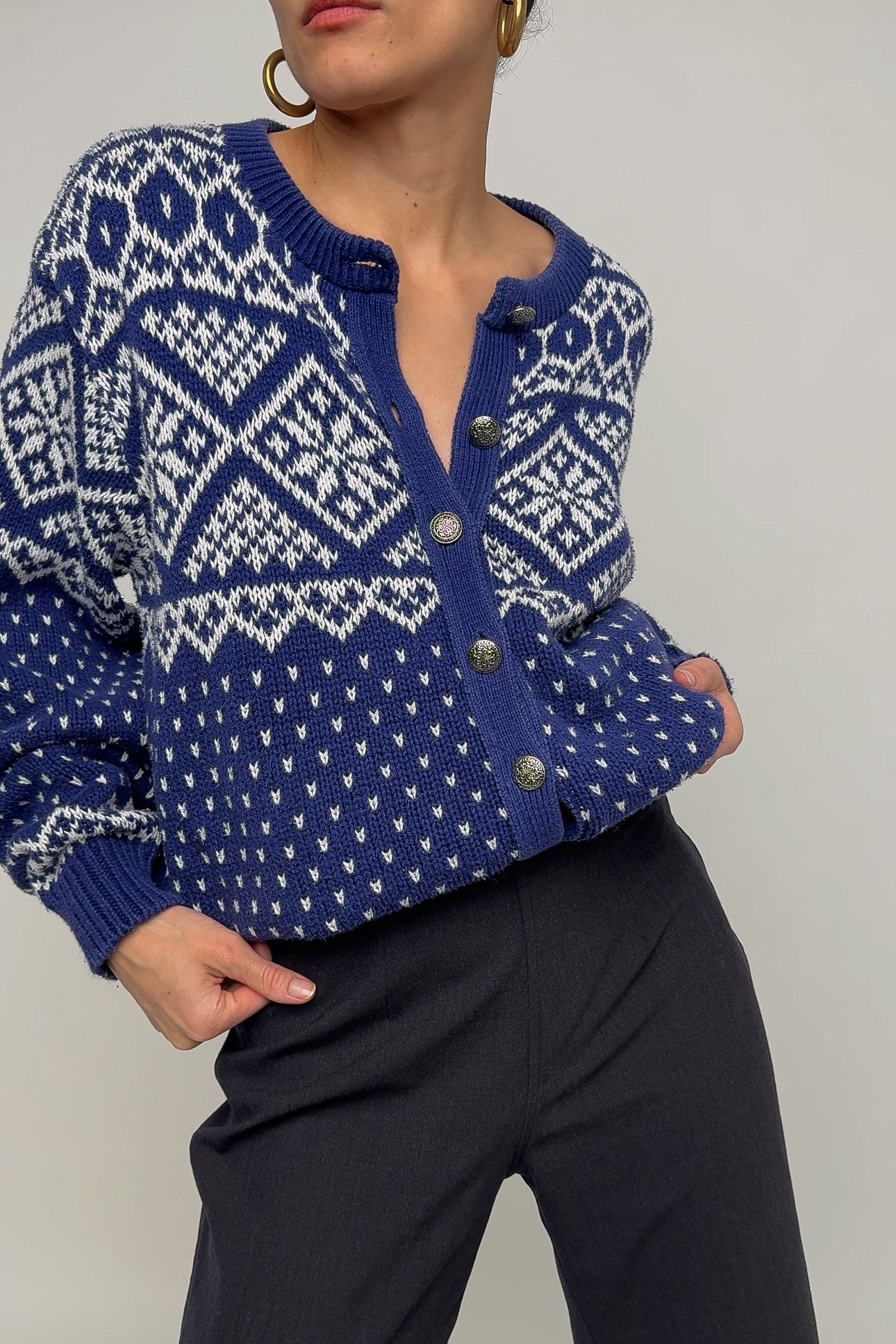 Vintage Blueberry Cotton Knit Cardigan Sweater