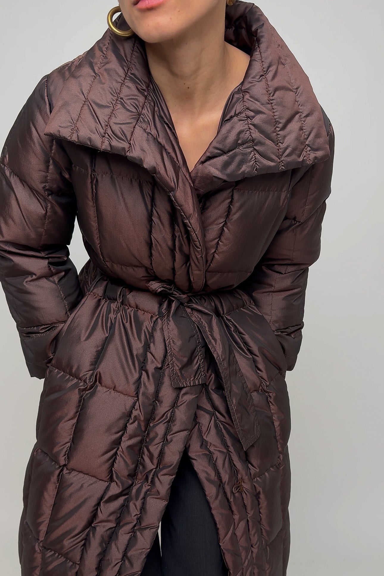 Vintage 90s Metallic Auburn Bill Blass Belted Puffer Coat