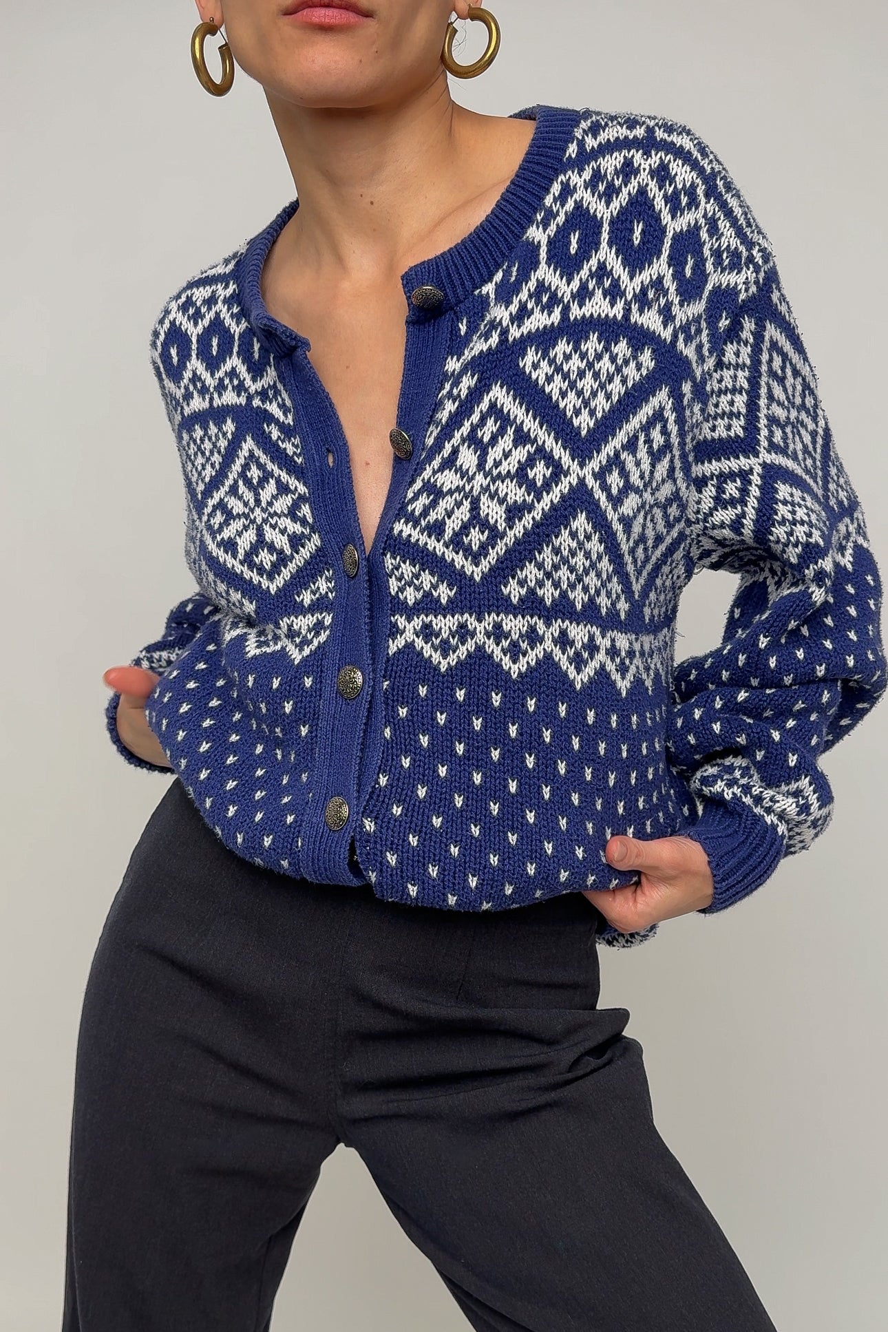 Vintage Blueberry Cotton Knit Cardigan Sweater