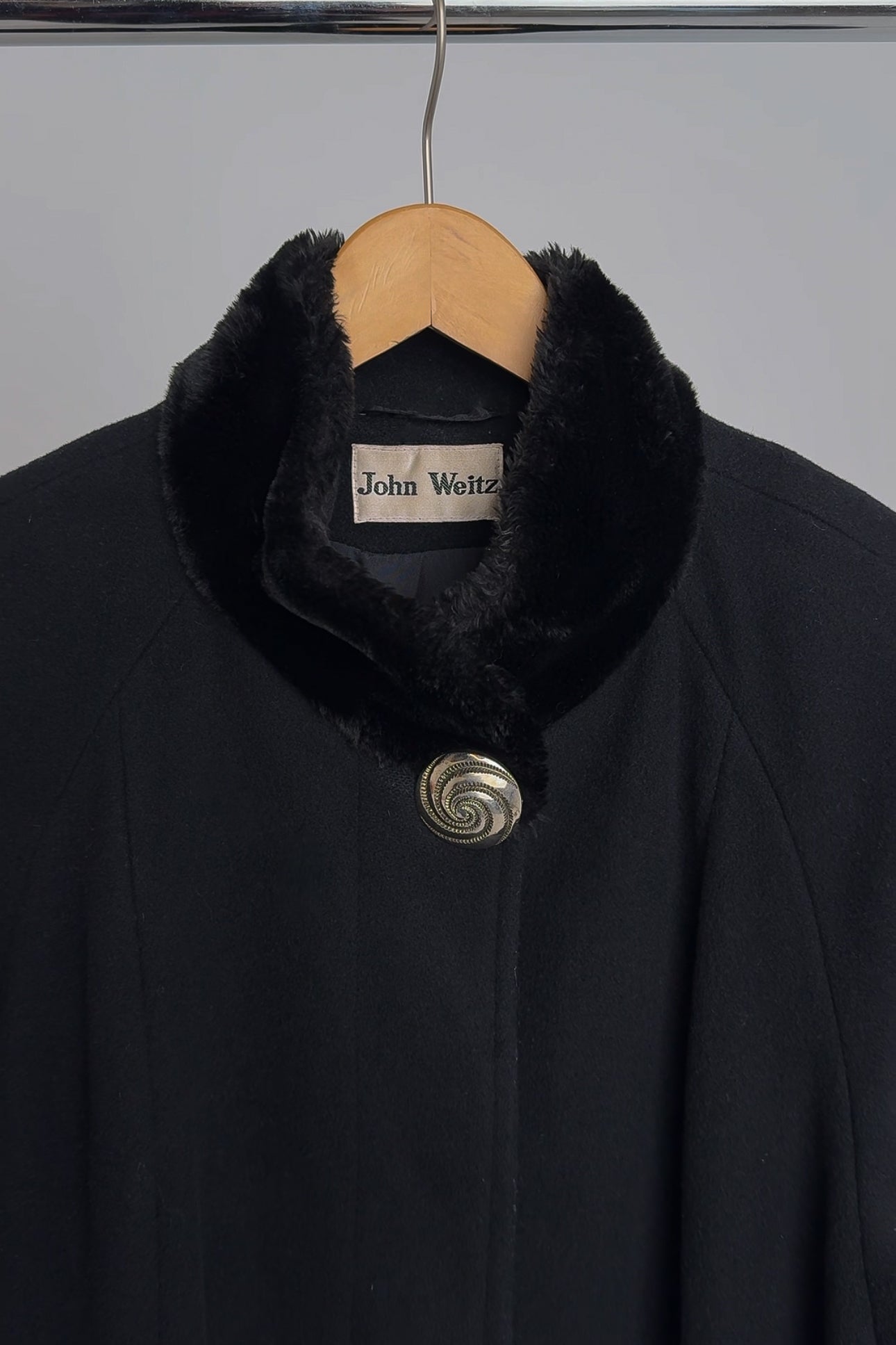 Vintage Carbon Wool Faux Fur Collar and Cuff Coat