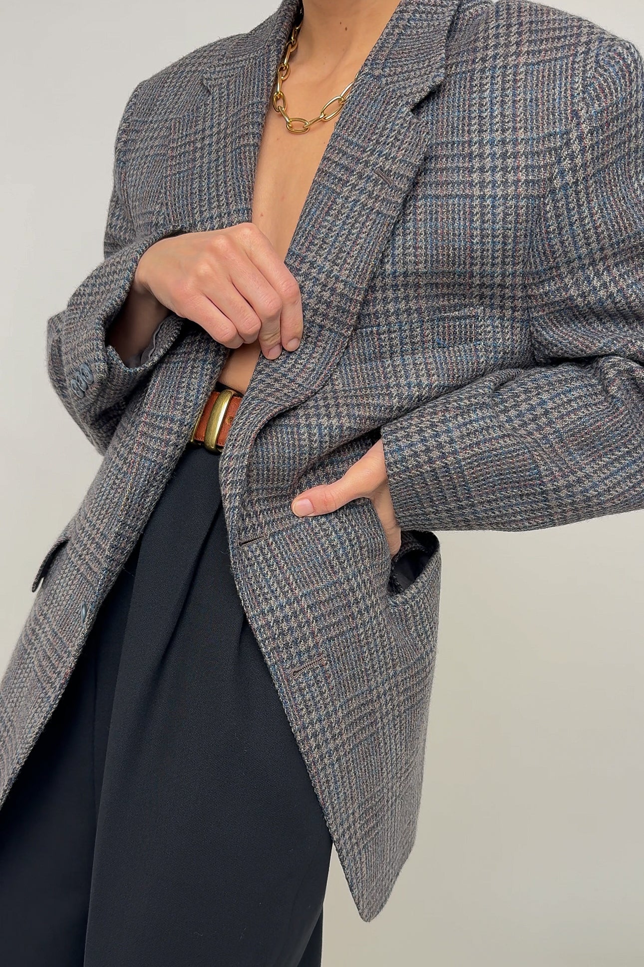 Vintage Slate Pure Wool Glen Check Blazer