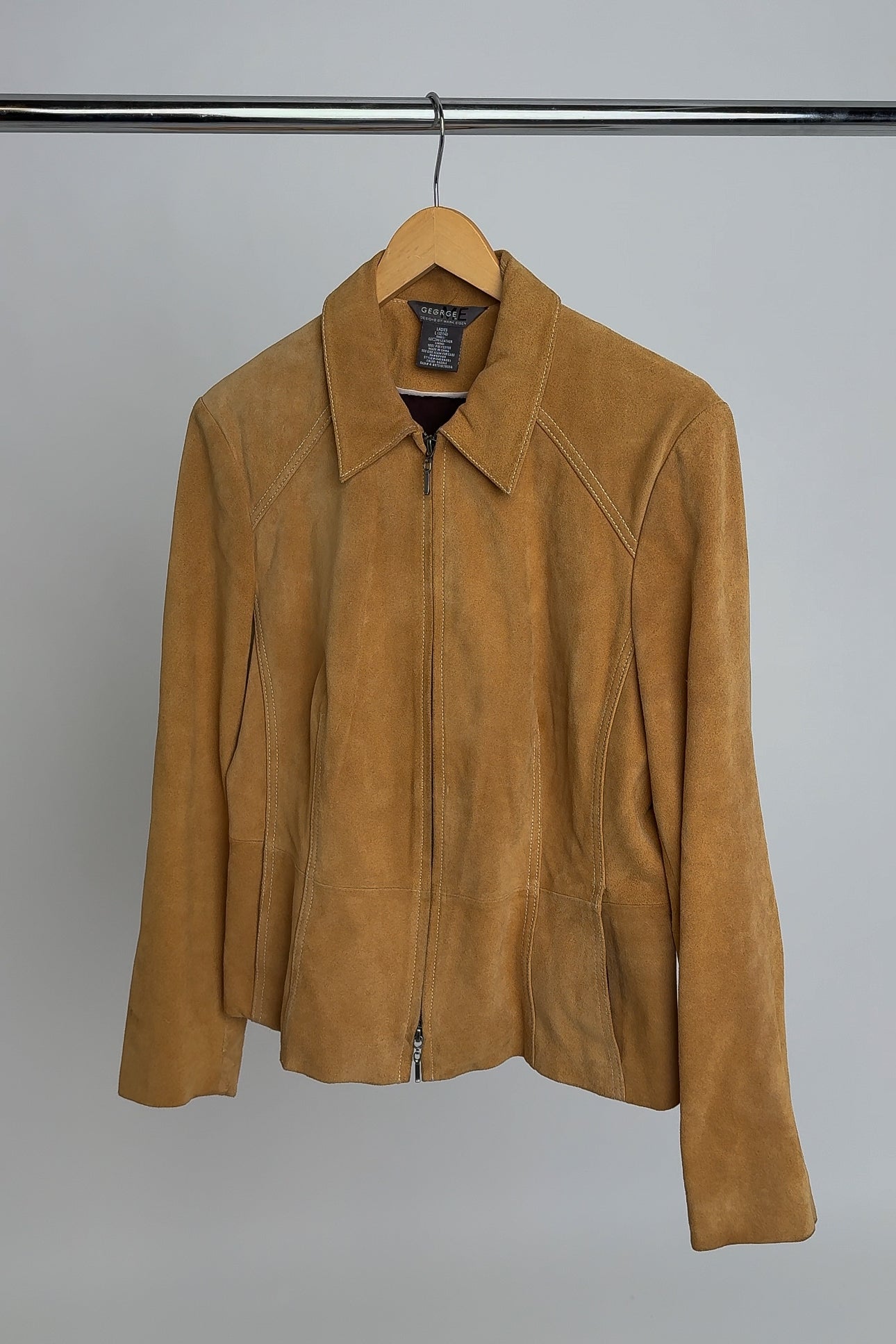 Vintage Camel Suede Leather Zip-Up Jacket