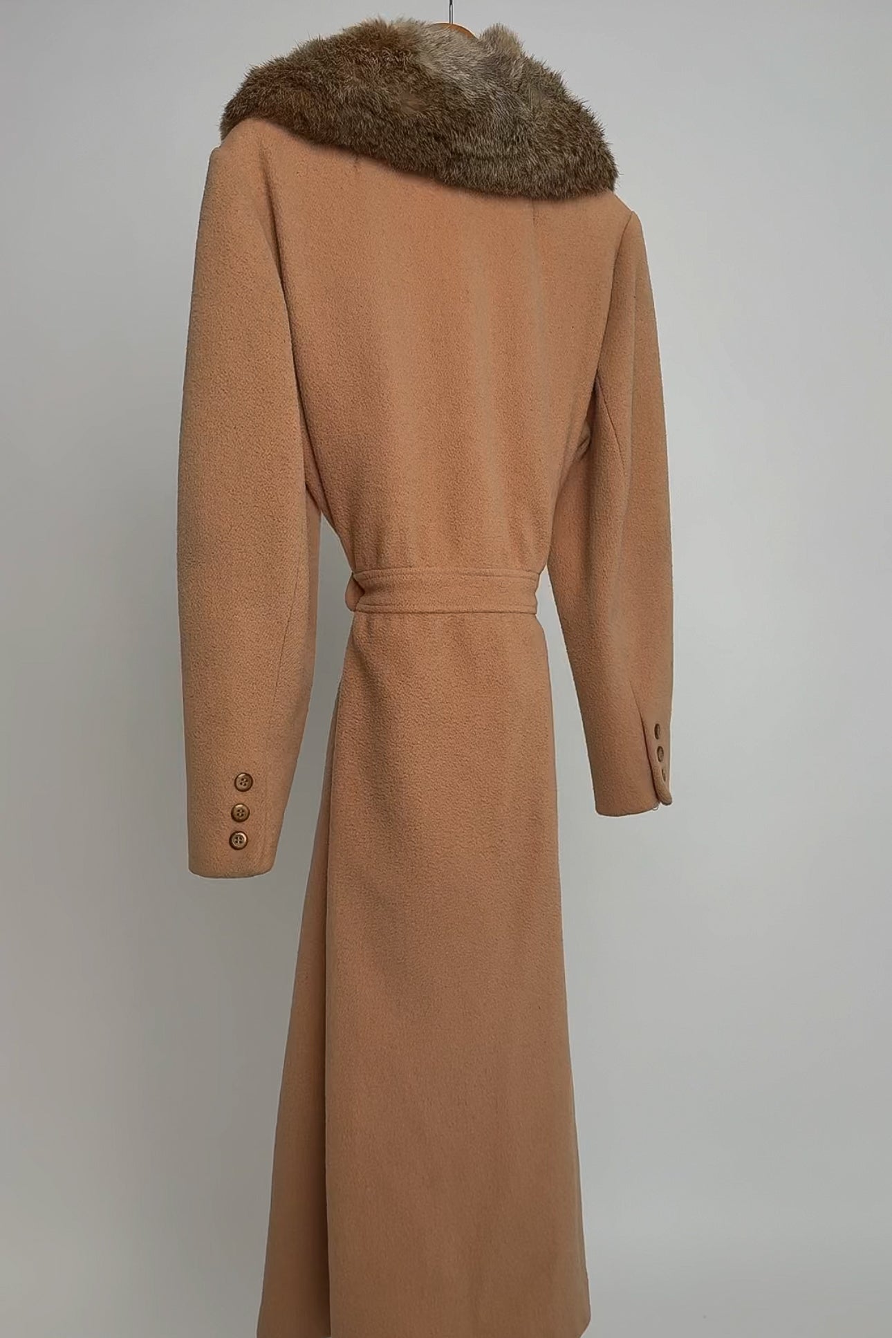 Vintage Tan Wool Double Breasted Fur Collar Coat