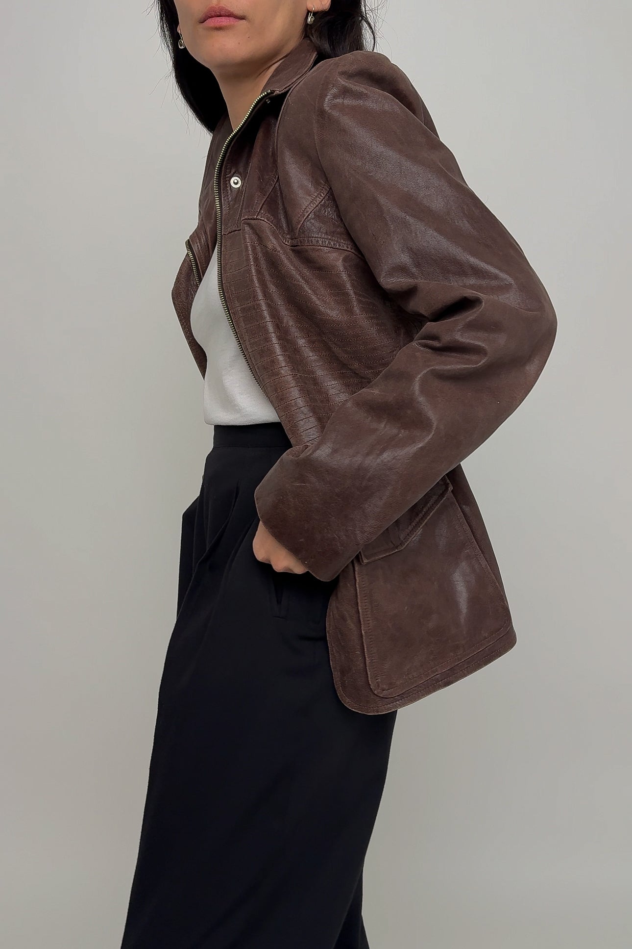 Vintage Italian Chocolate Marc Laurent Leather Zip-Up Jacket