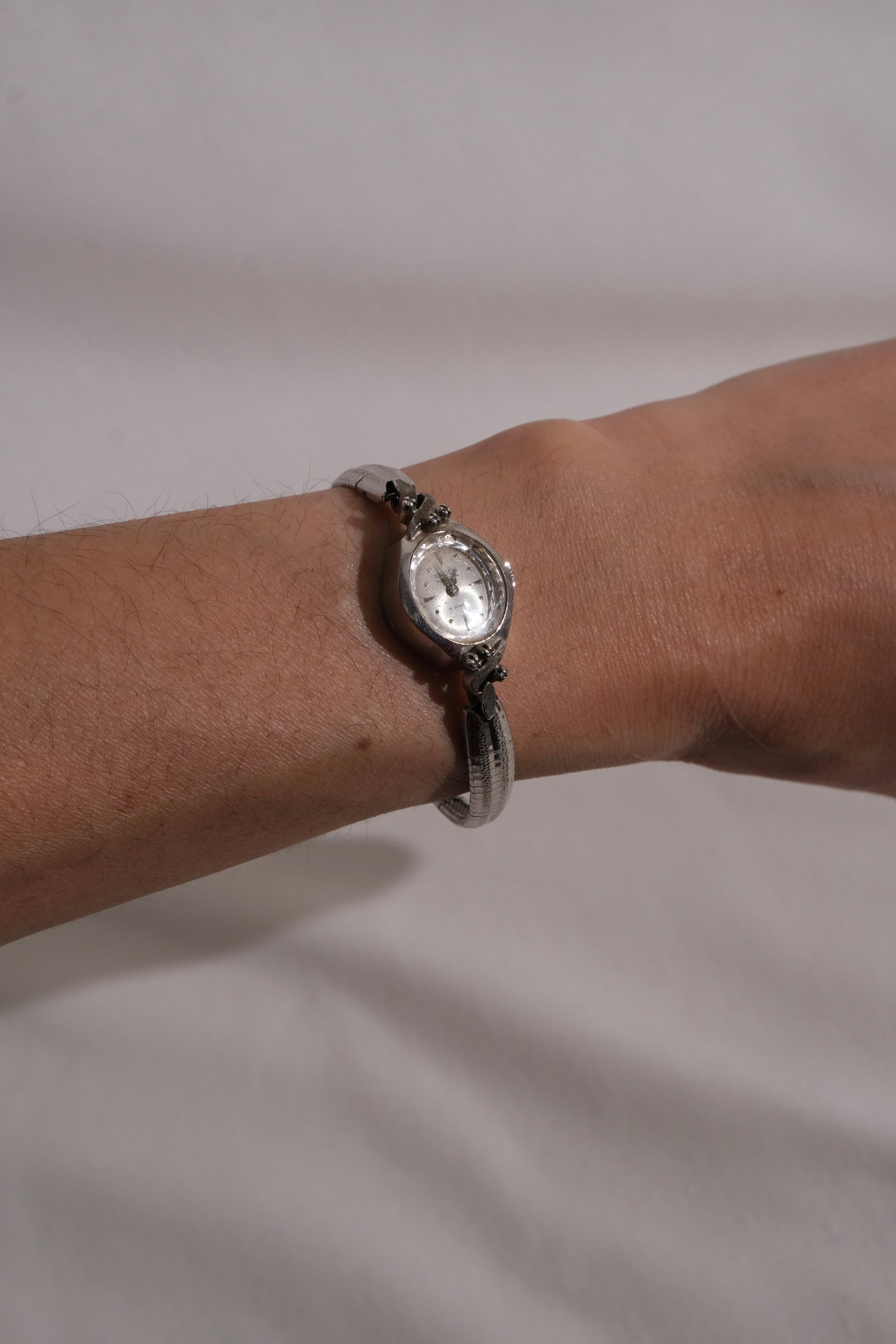 Vintage 50s Silver Tone Gruen 10K Rolled Gold Plate Bracelet Wind
