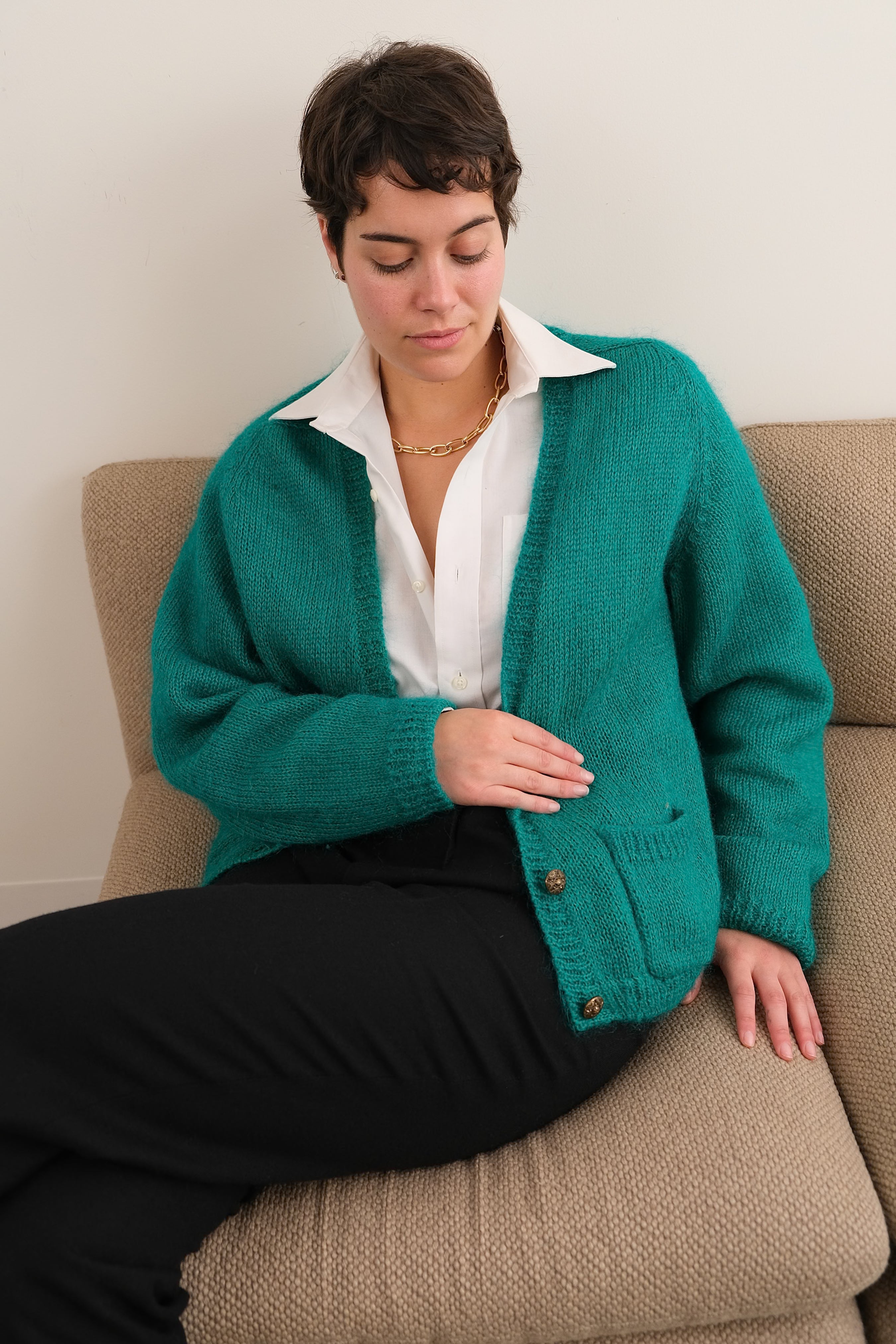 Vintage 80s Peacock Mohair Blend Button Up Cardigan – Hermine