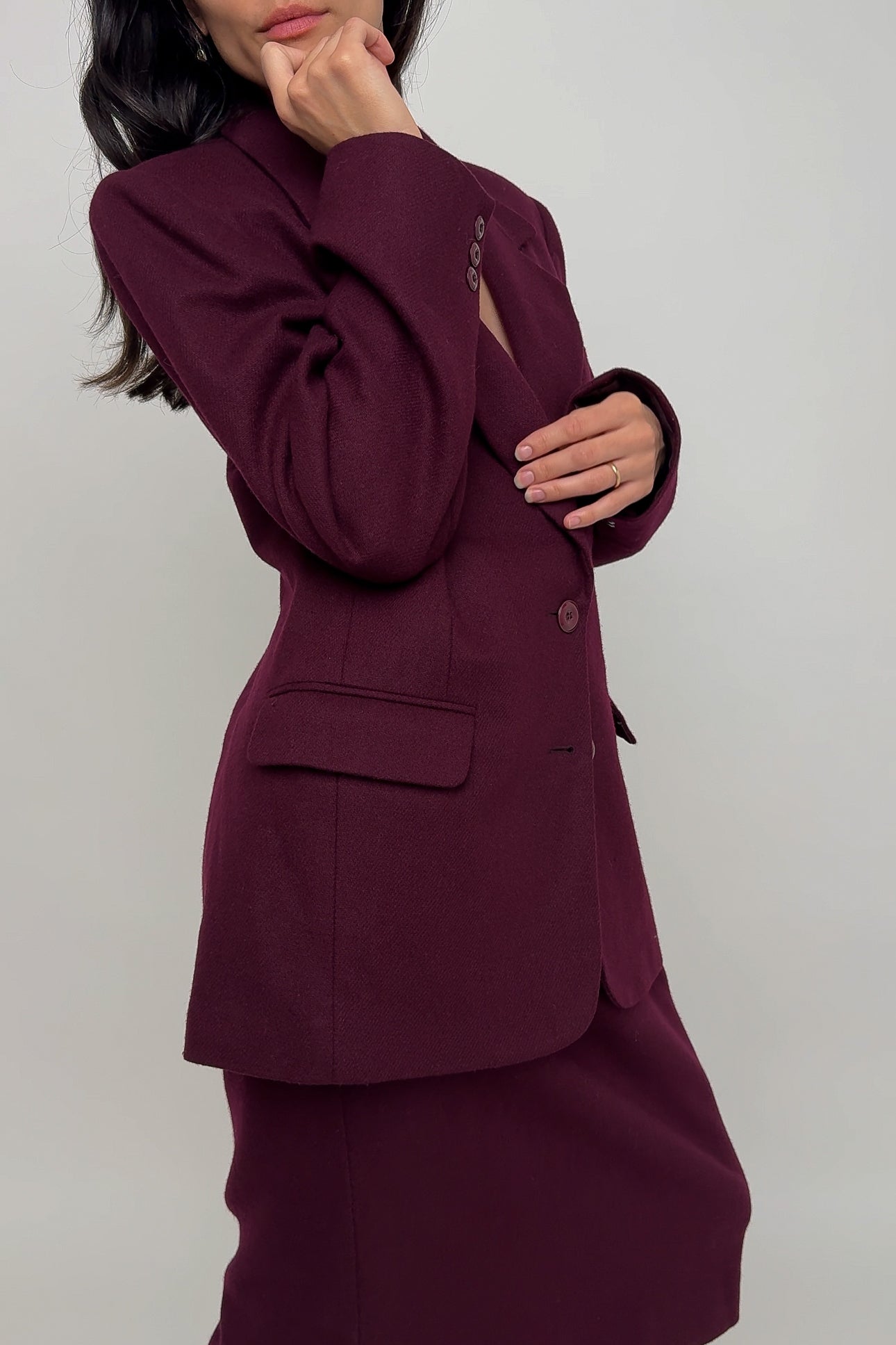 Vintage Merlot Wool Two Piece Skirt Suit