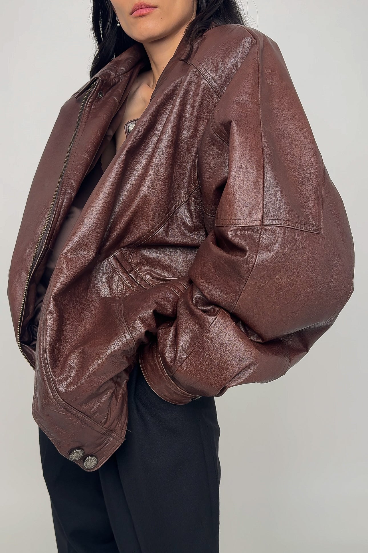 Vintage Auburn Leather Bomber Zip-Up Jacket