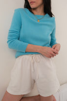 Vintage turquoise cashmere crewneck sweater back view