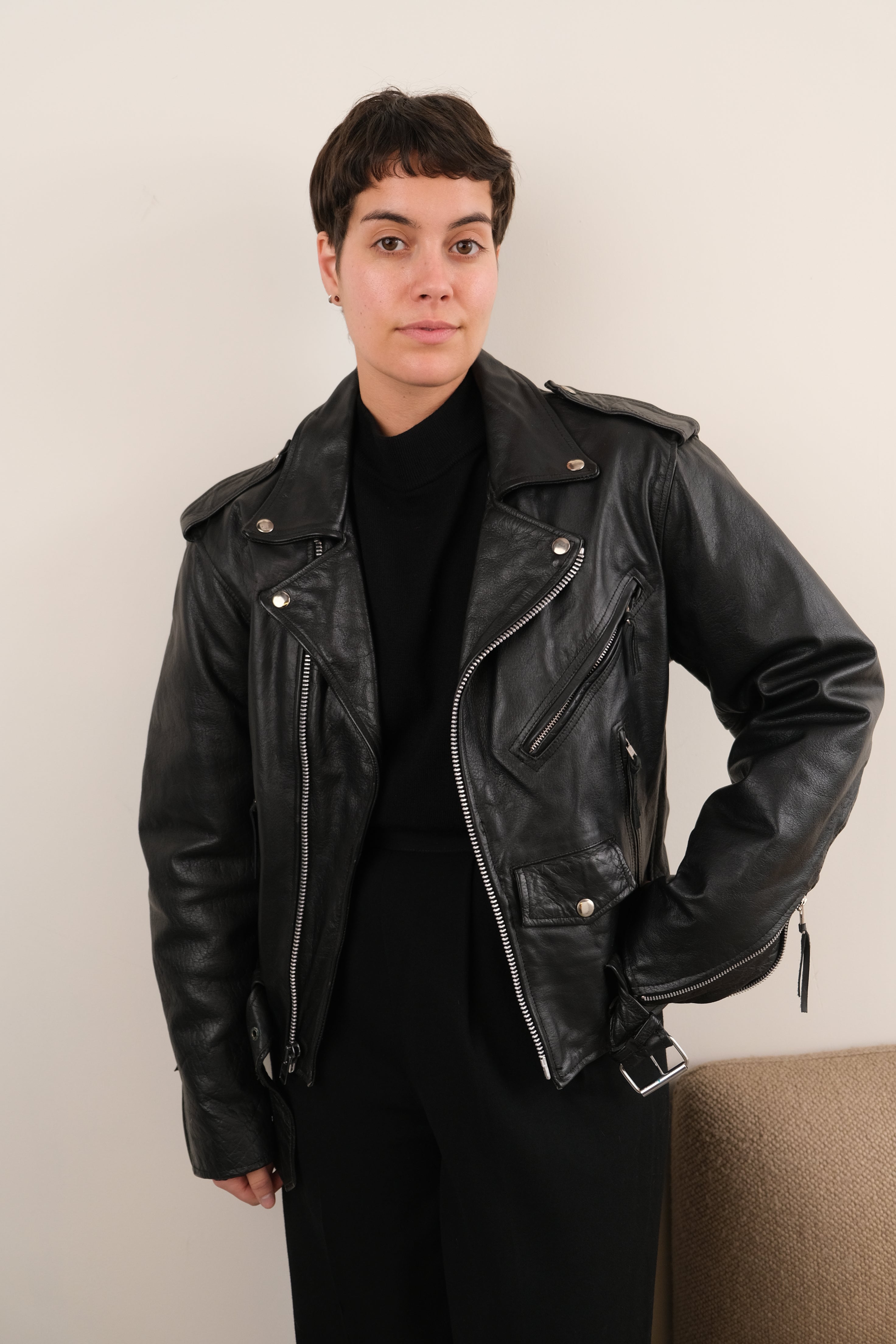 Vintage 80s Obsidian Leather Cropped Moto Jacket – Hermine