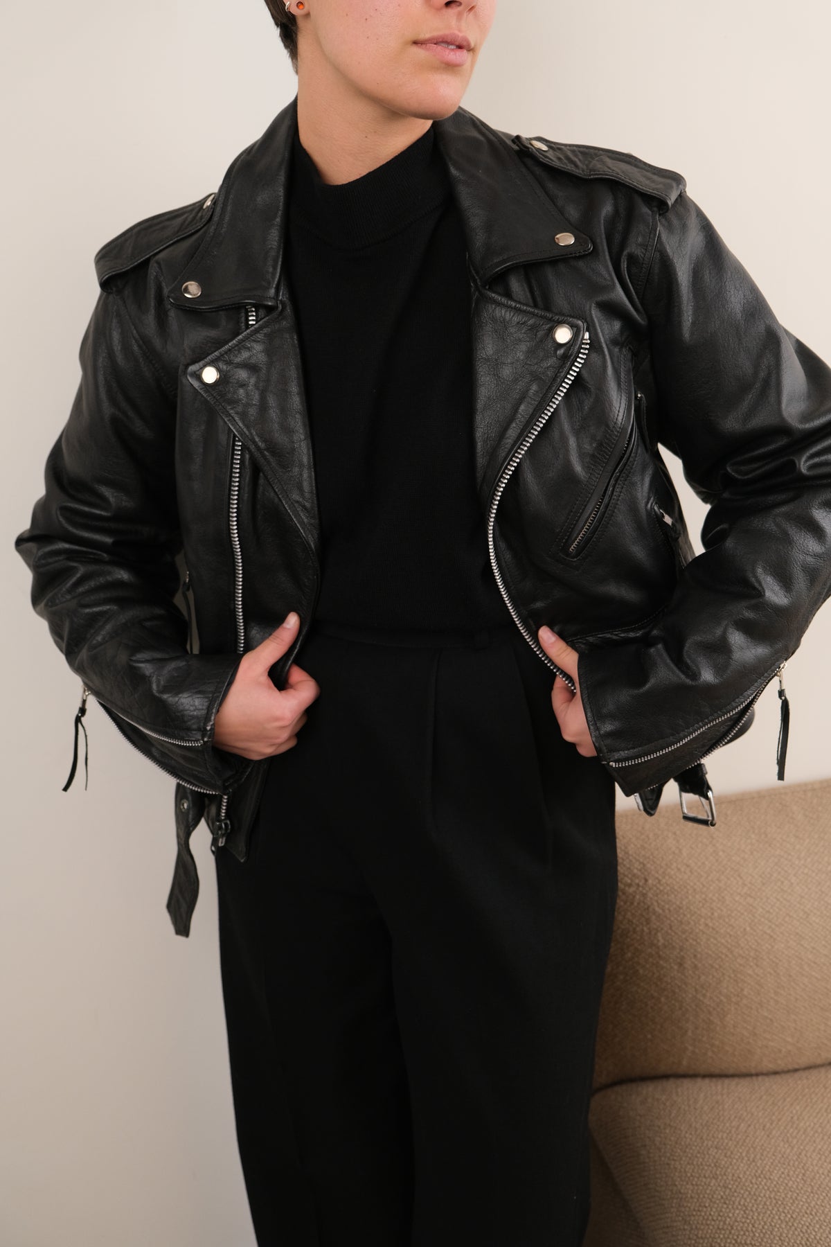 Vintage 80s Obsidian Leather Cropped Moto Jacket – Hermine