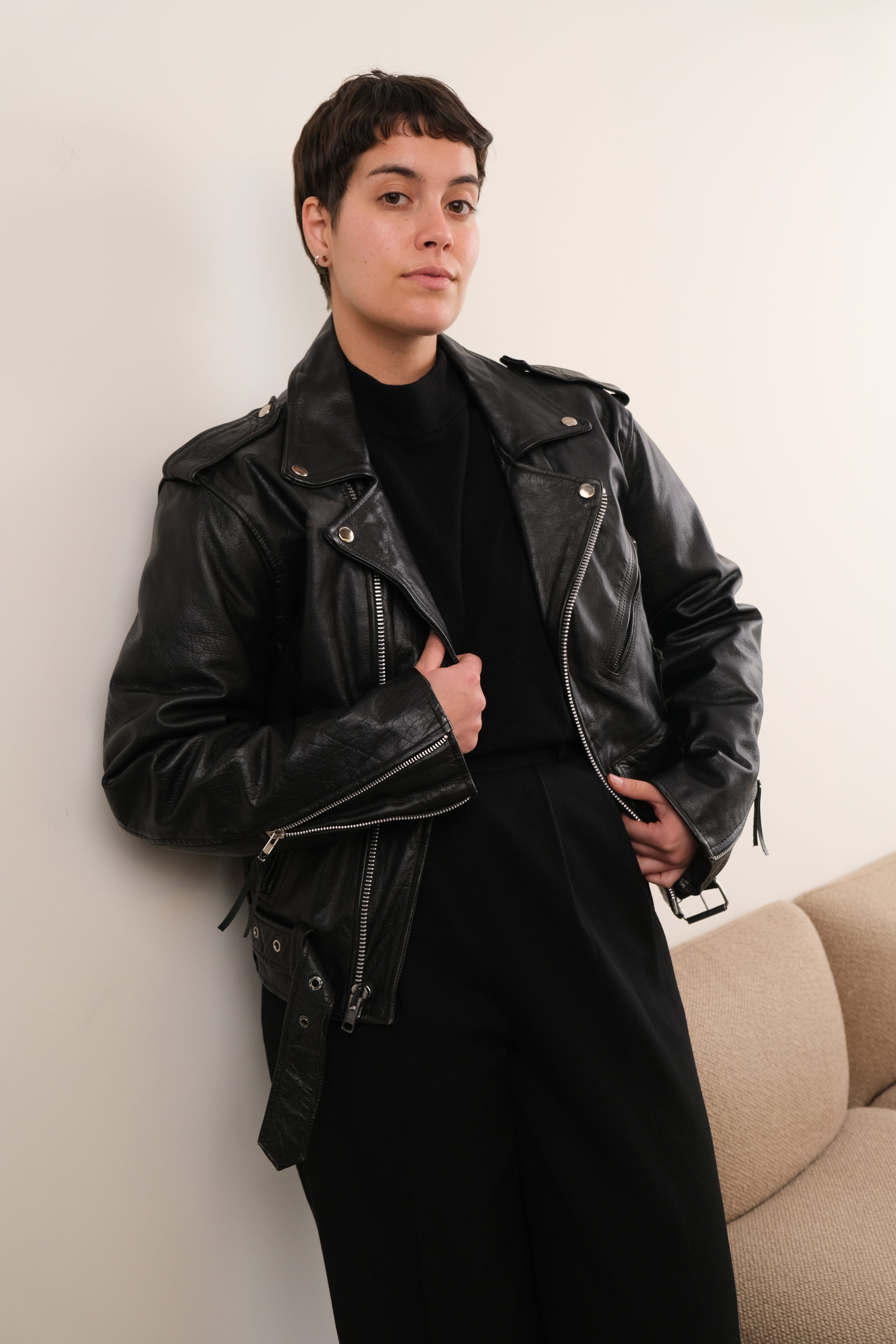 Vintage 80s Obsidian Leather Cropped Moto Jacket – Hermine