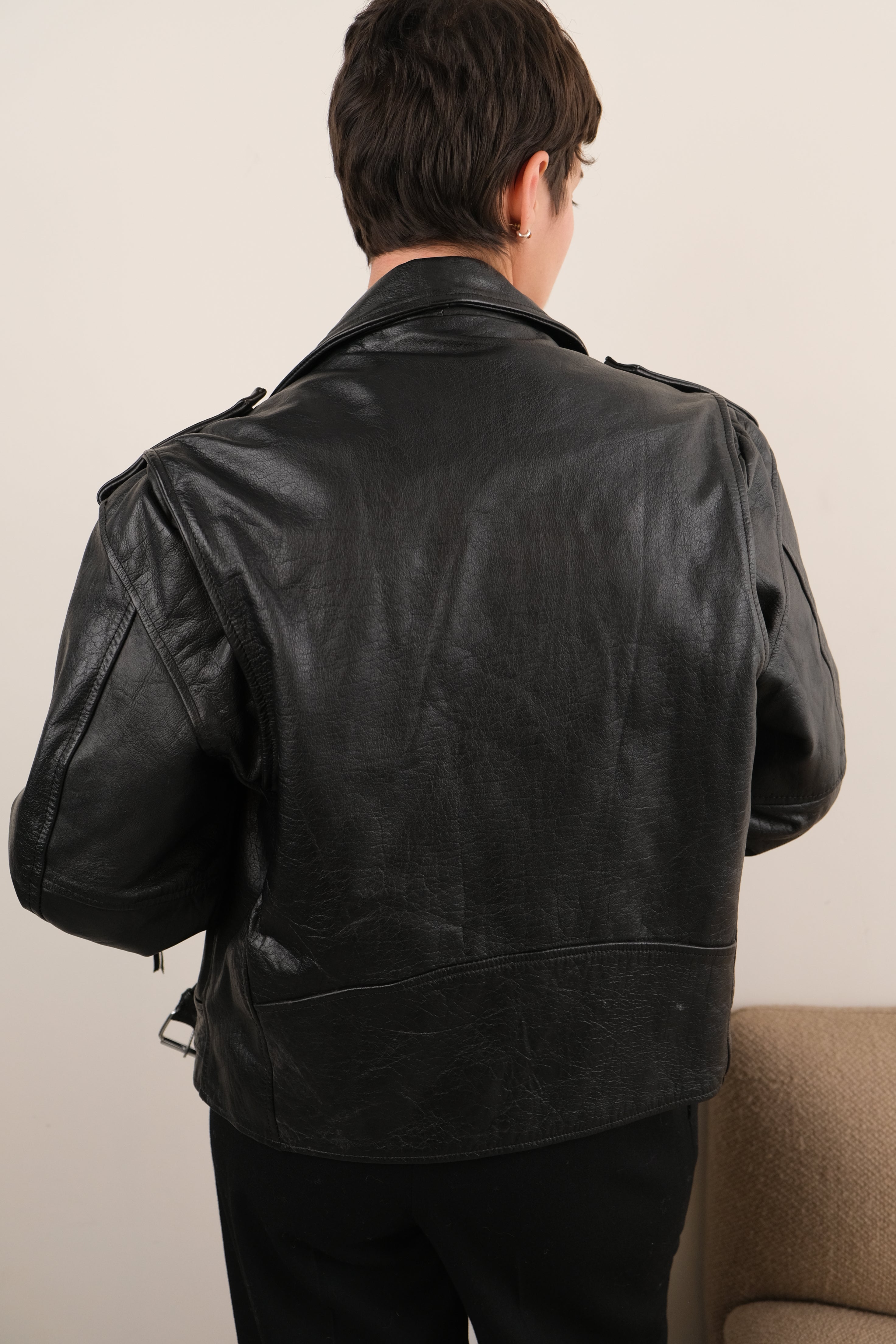Vintage 80s Obsidian Leather Cropped Moto Jacket – Hermine