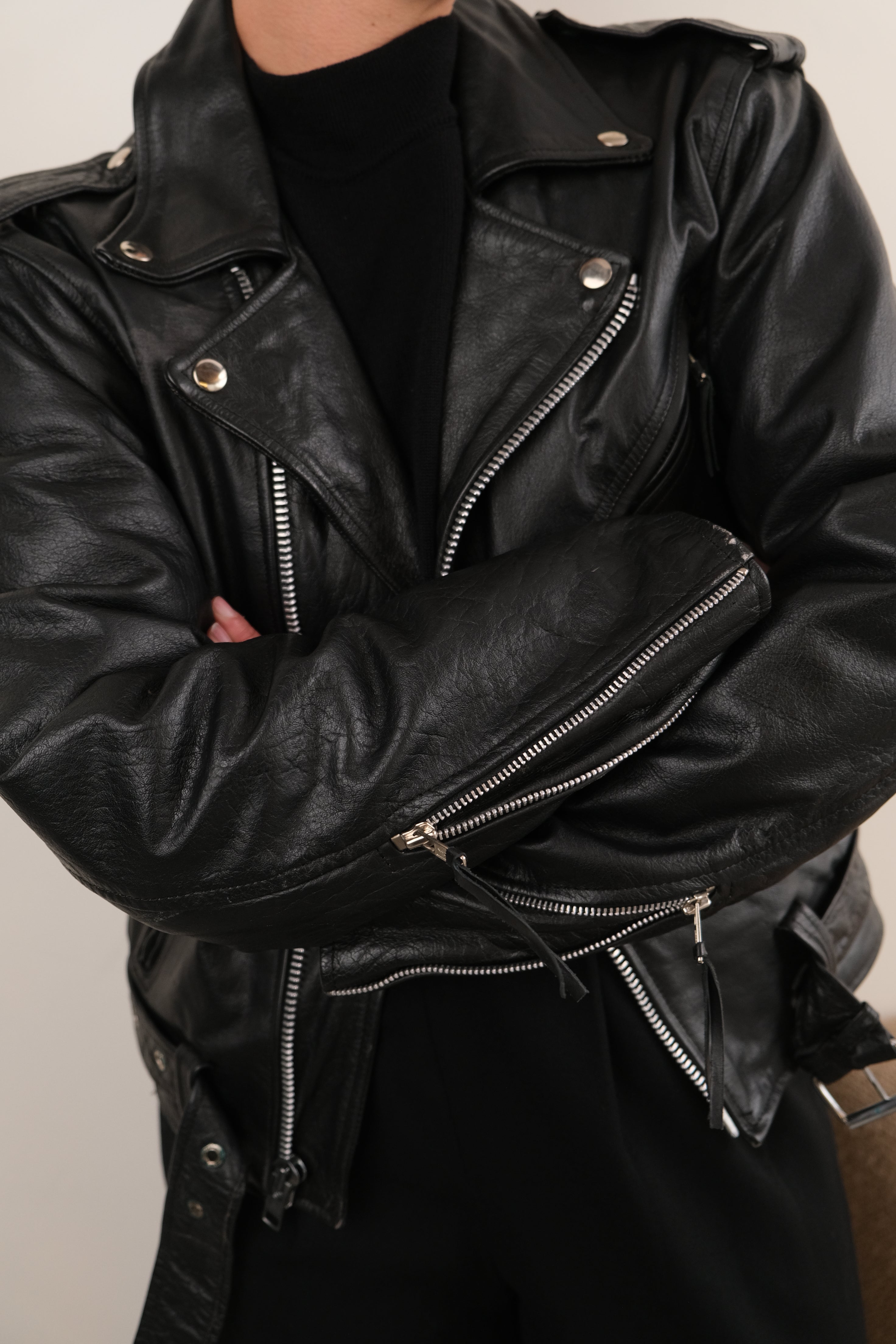 Vintage 80s Obsidian Leather Cropped Moto Jacket – Hermine