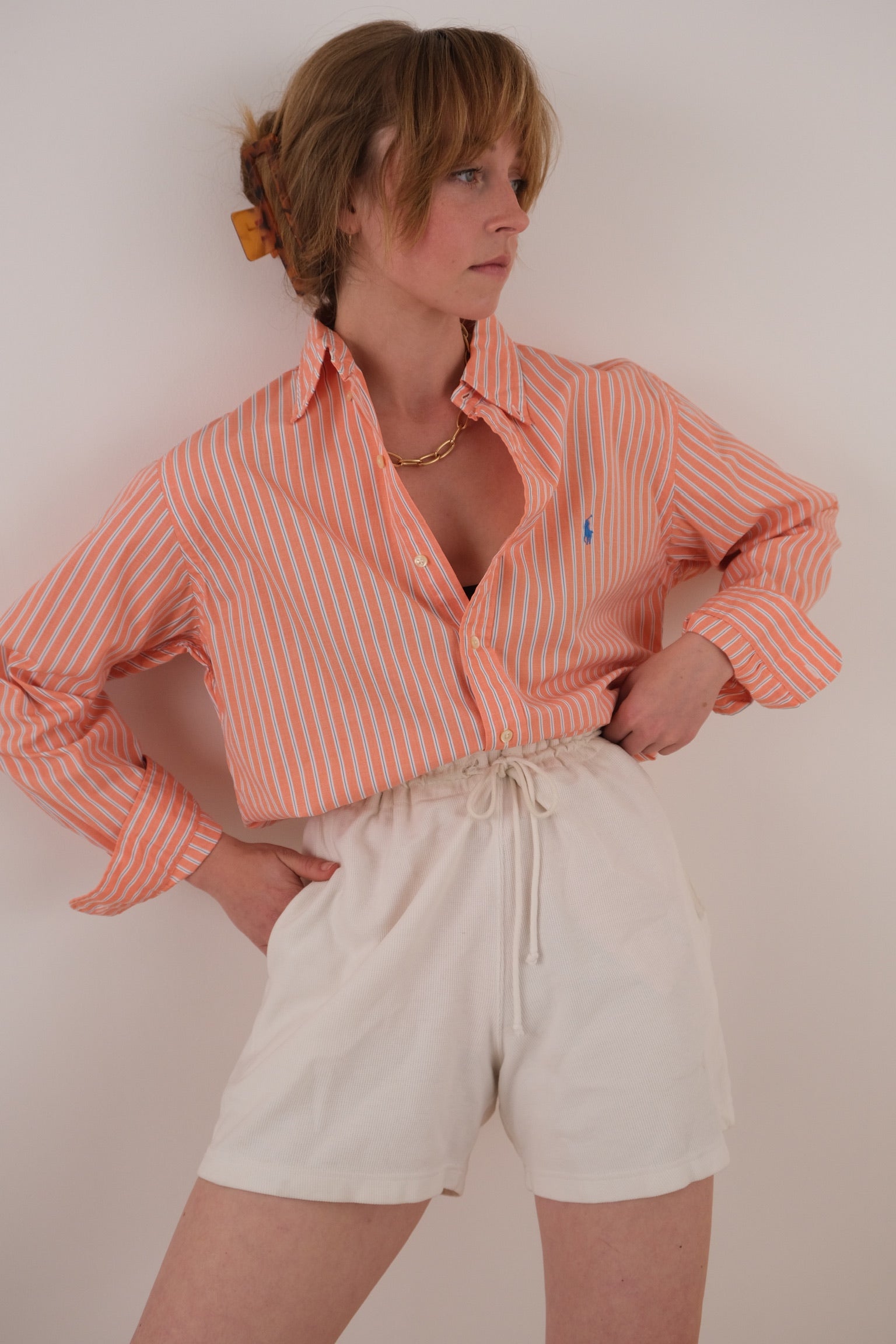 Vintage 90s Tangerine Stripe Ralph Lauren Cotton Button Down Shirt