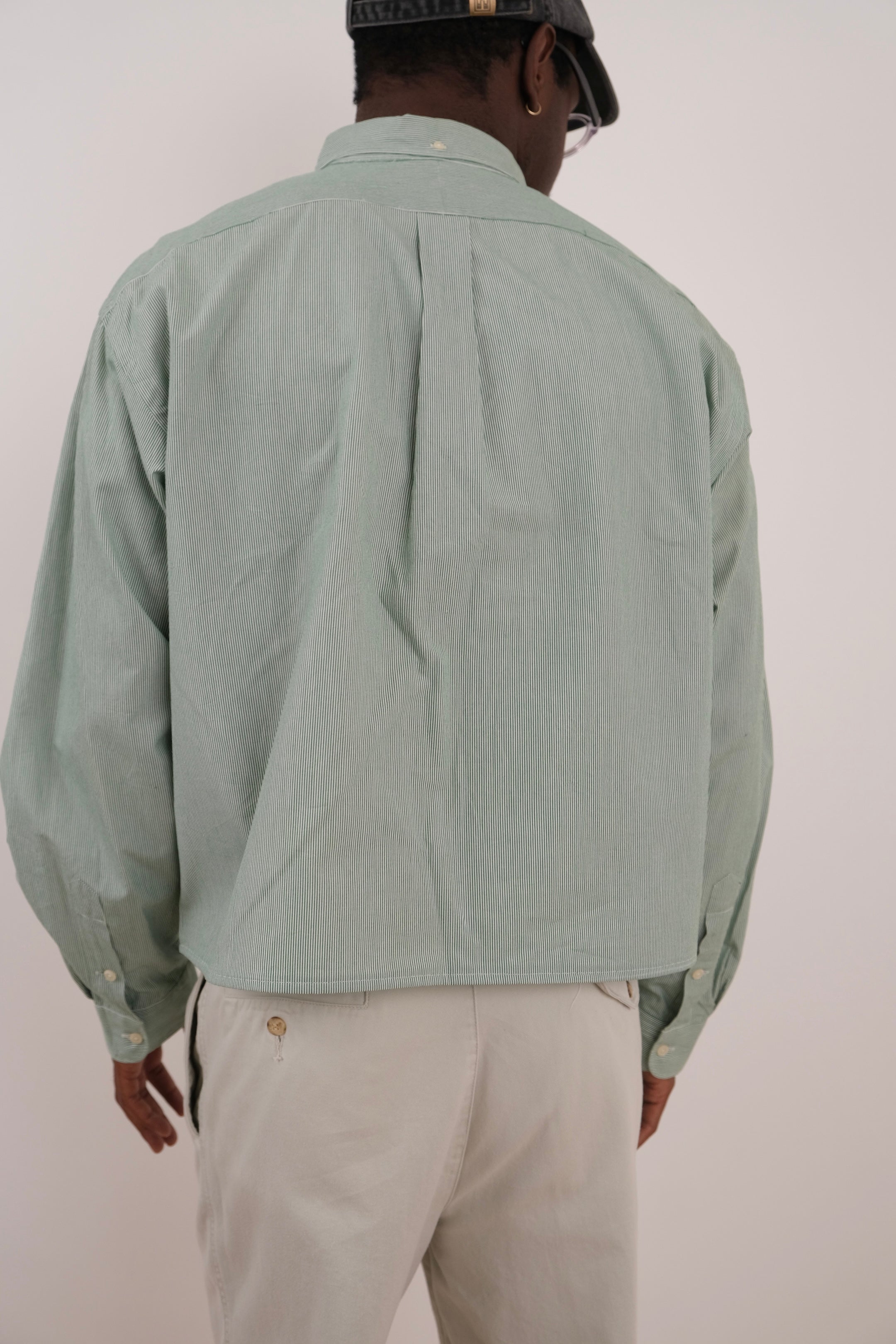Vintage 90s Green/White Striped Ralph Lauren Cropped Button Down